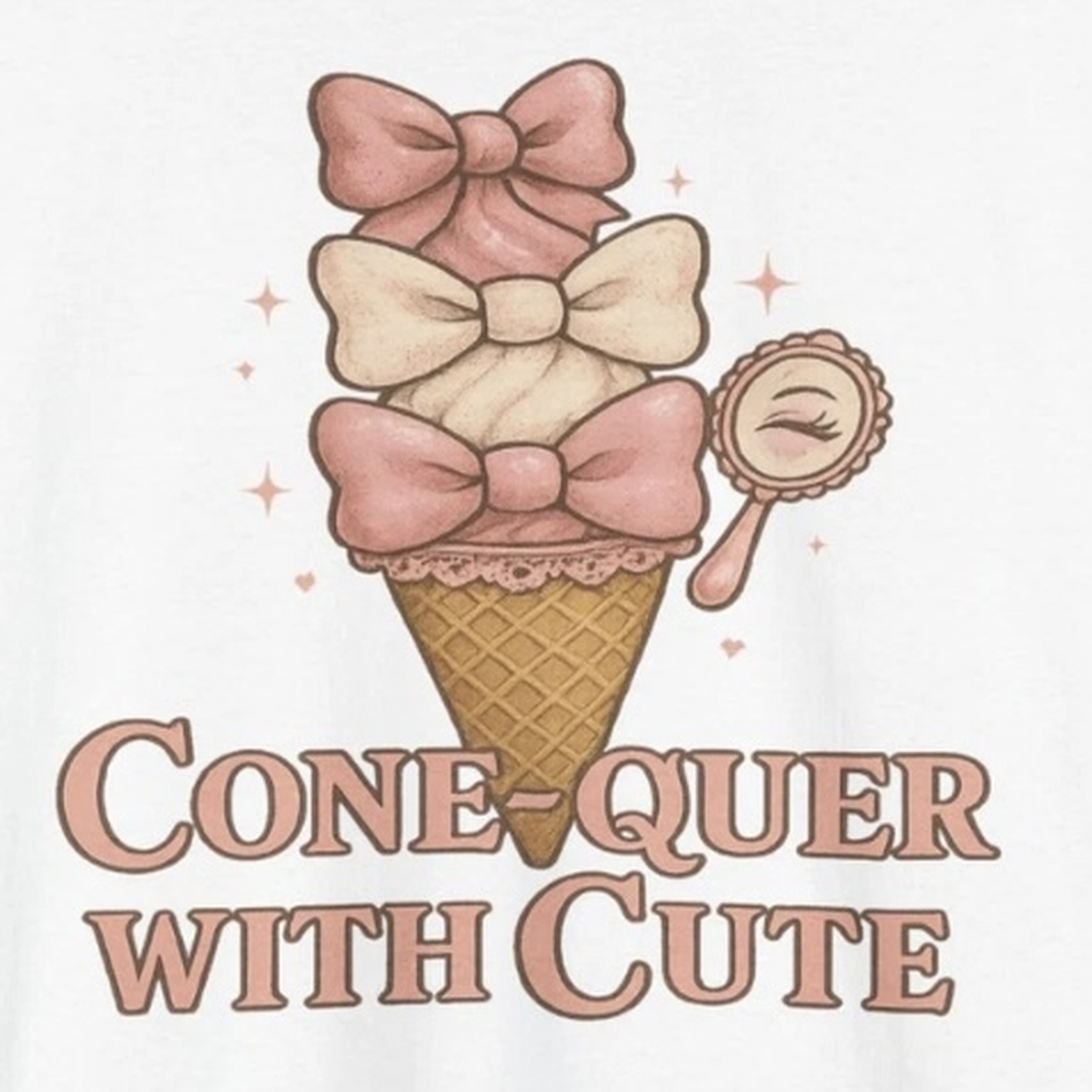 Coquette Ribbon Cute Ice Cream Cone Graphic Tee, Fun Summer T-Shirt, Gift for Ice Cream Lovers, Cute Apparel, Summer Party Wear product thumbnail image