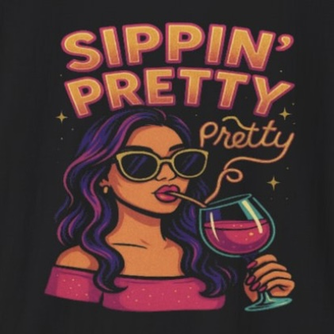 Sippin’ Pretty – Glam Wine Babe Graphic Tee product thumbnail image