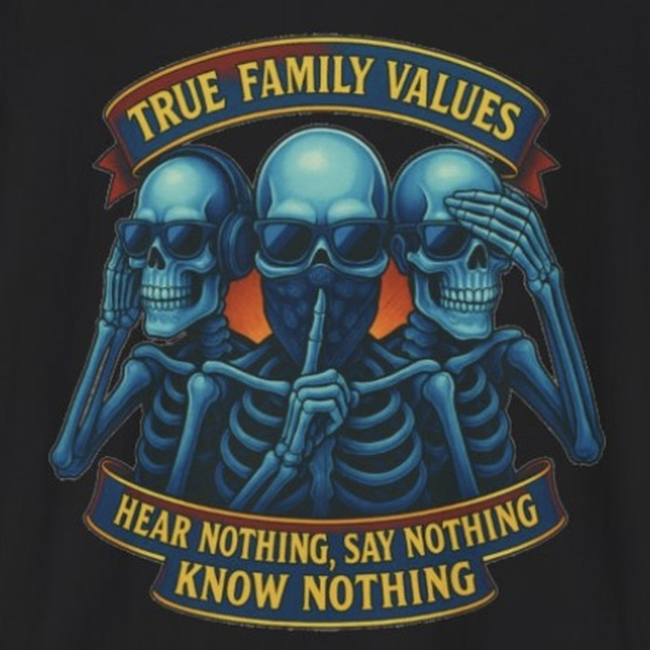 True Family Values Skeleton T-Shirt, Unisex Graphic Tee, Halloween Shirt, Casual Wear, Family Reunion Top, Gift Idea product thumbnail image