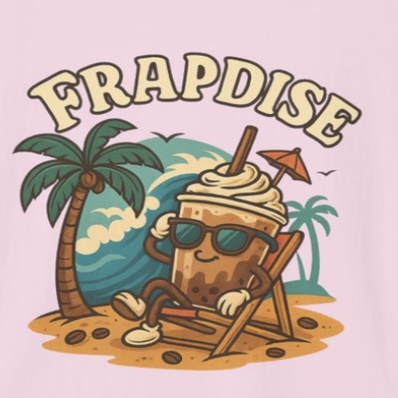 Frapdise Funny Beach Coffee T-Shirt Women’s Summer Tee Cute Frappuccino Graphic Top product thumbnail image