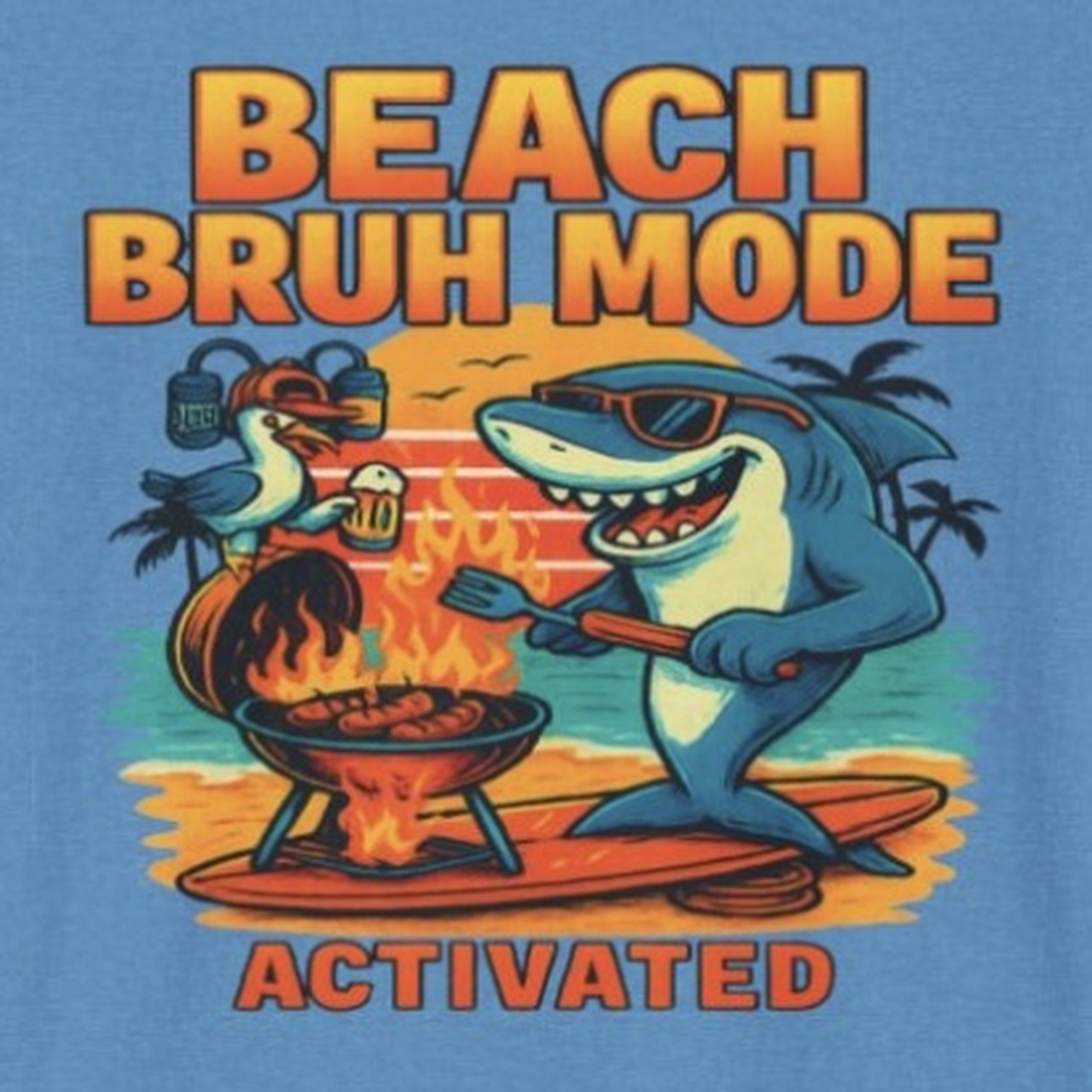 Beach Bruh Mode Activated T-Shirt | Funny Shark BBQ Tee | Summer Beach Party Shirt product thumbnail image