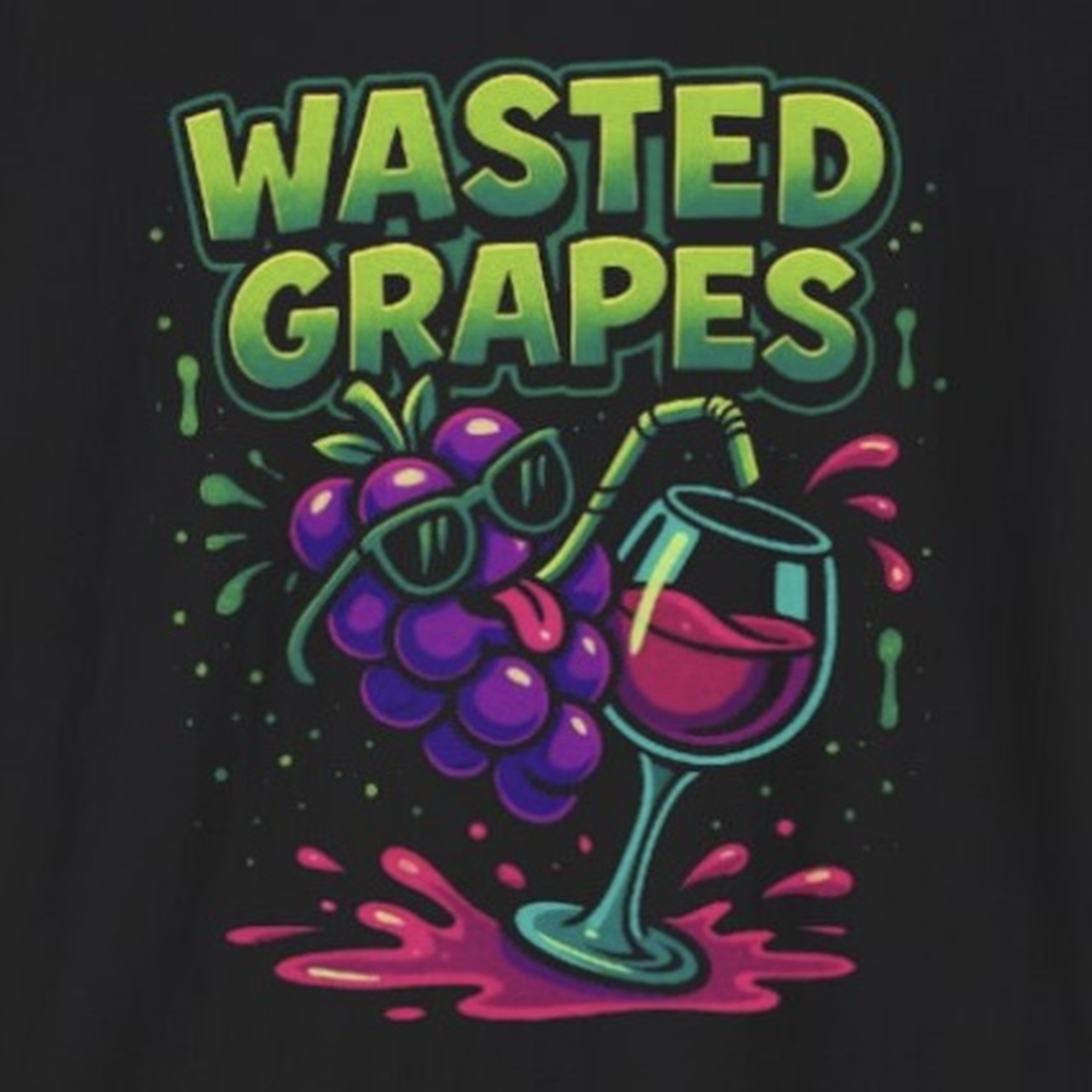Wasted Grapes Graphic Tee Unisex Neon Festival Rave Shirt 2025 EDM Streetwear product thumbnail image