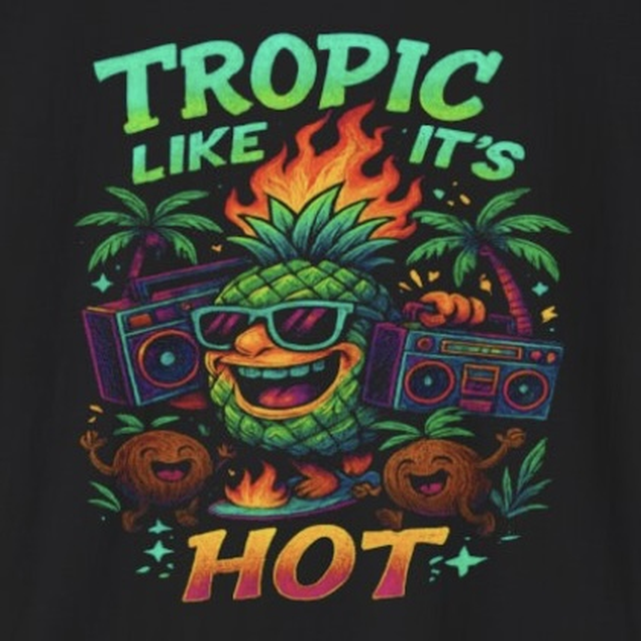 Tropic Like It’s Hot Shirt – Funny Pineapple Party Tee with Boombox &amp; Fire Vibes product thumbnail image