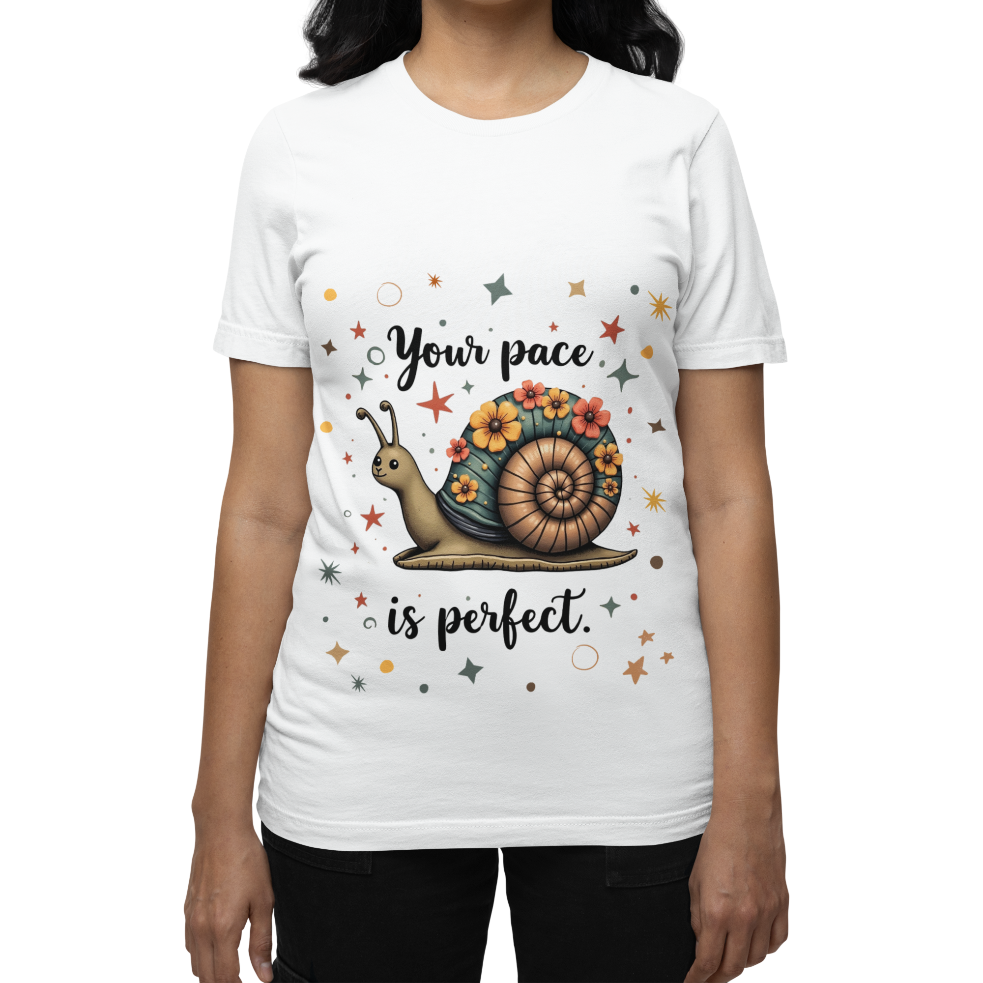 Snail-Themed Unisex T-Shirt – “Your Pace is Perfect” Motivational Tee – Nature-Inspired Relaxed Vibe Shirt – Slow Living Gift – Casual Comfort Fit