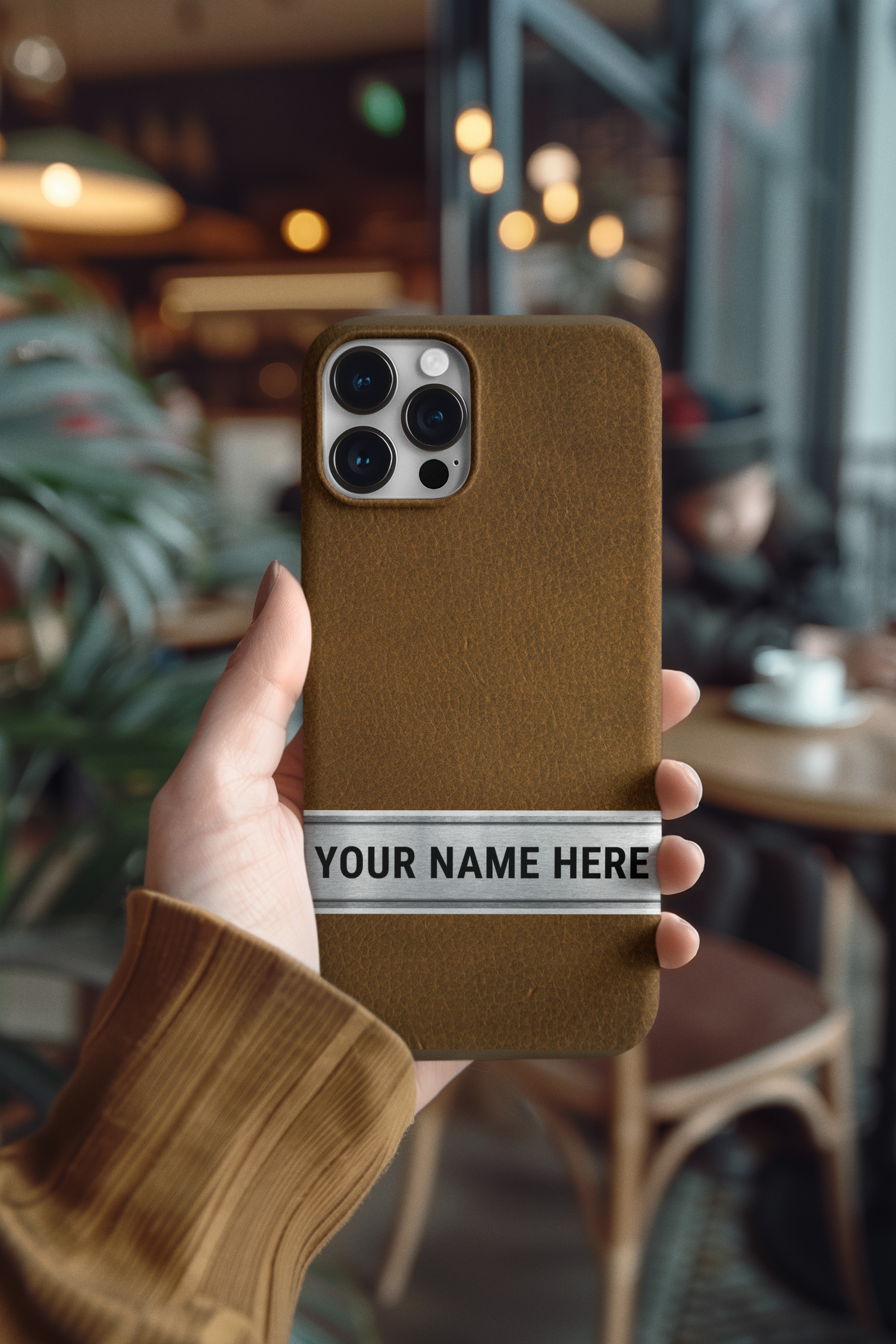 Personalized Faux Leather Tough Phone Case, Tough Case for Men, Custom Name Phone Cover, Unique Gift for Him product thumbnail image