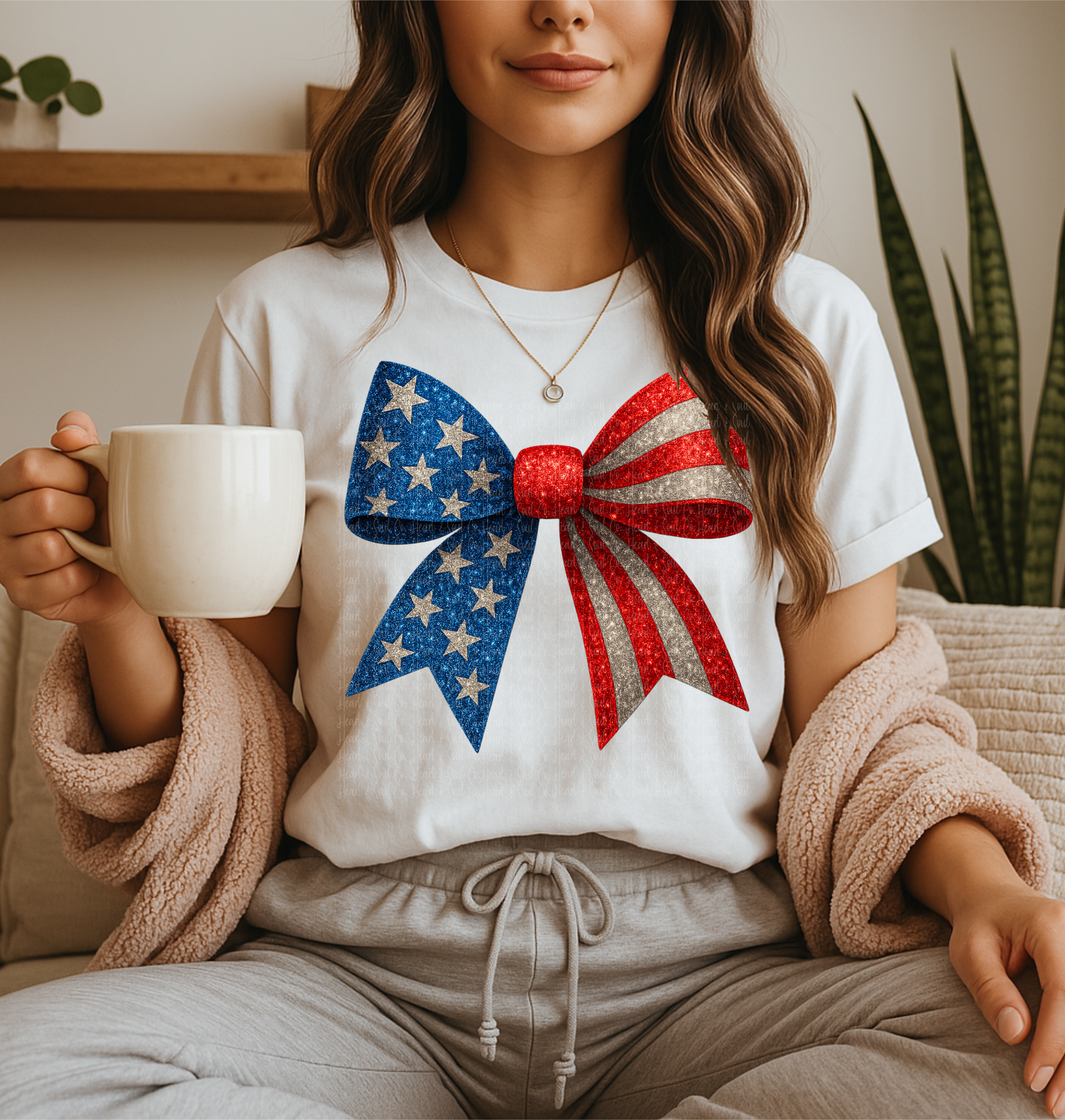 American Flag Coquette Bow T-Shirt American Flag Coquette Bow T-Shirt