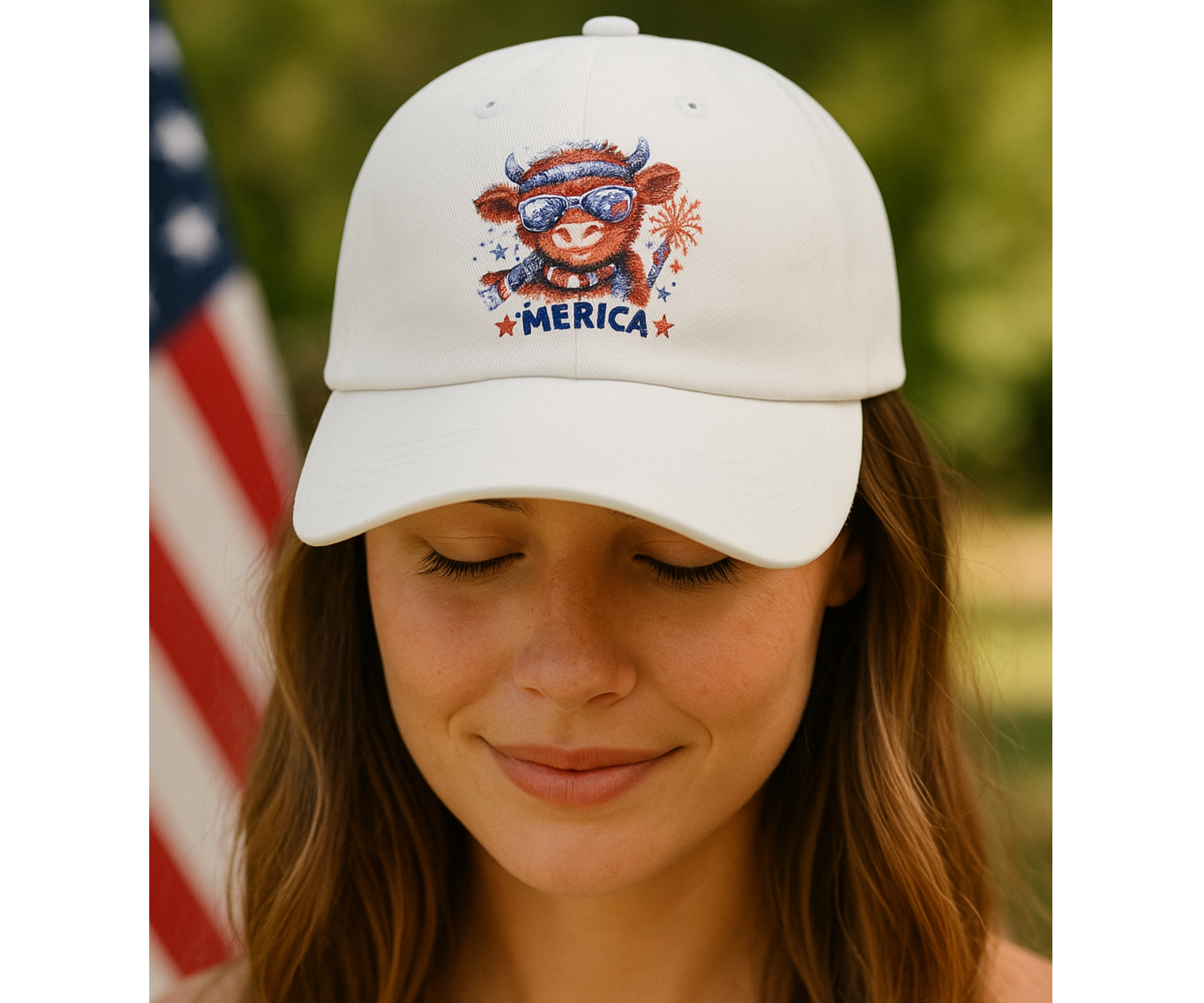 Patriotic Baseball Cap – 'Merica Cow Design for 4th of July