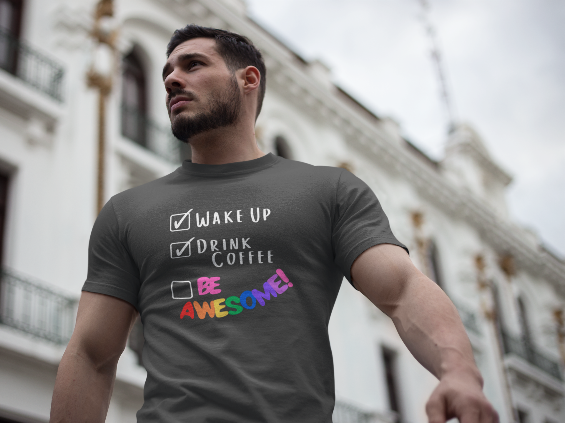 To Do List Coffee Graphic Tee, Wake Up Be Awesome Shirt, Upbeat Everyday Wear Top, Inspirational Tshirt, Unisex Softstyle T-Shirt product thumbnail image To Do List Coffee Graphic Tee, Wake Up Be Awesome Shirt, Upbeat Everyday Wear Top, Inspirational Tshirt, Unisex Softstyle T-Shirt product thumbnail image