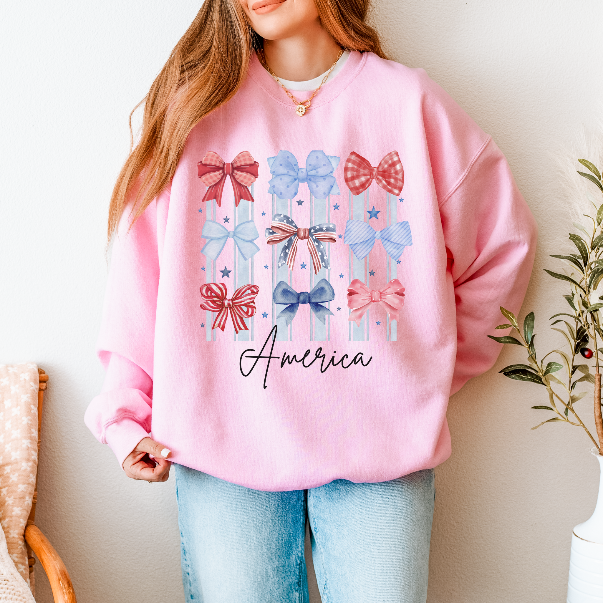 Personalized Bow America 4th of July Sweatshirt product thumbnail image Personalized Bow America 4th of July Sweatshirt product thumbnail image