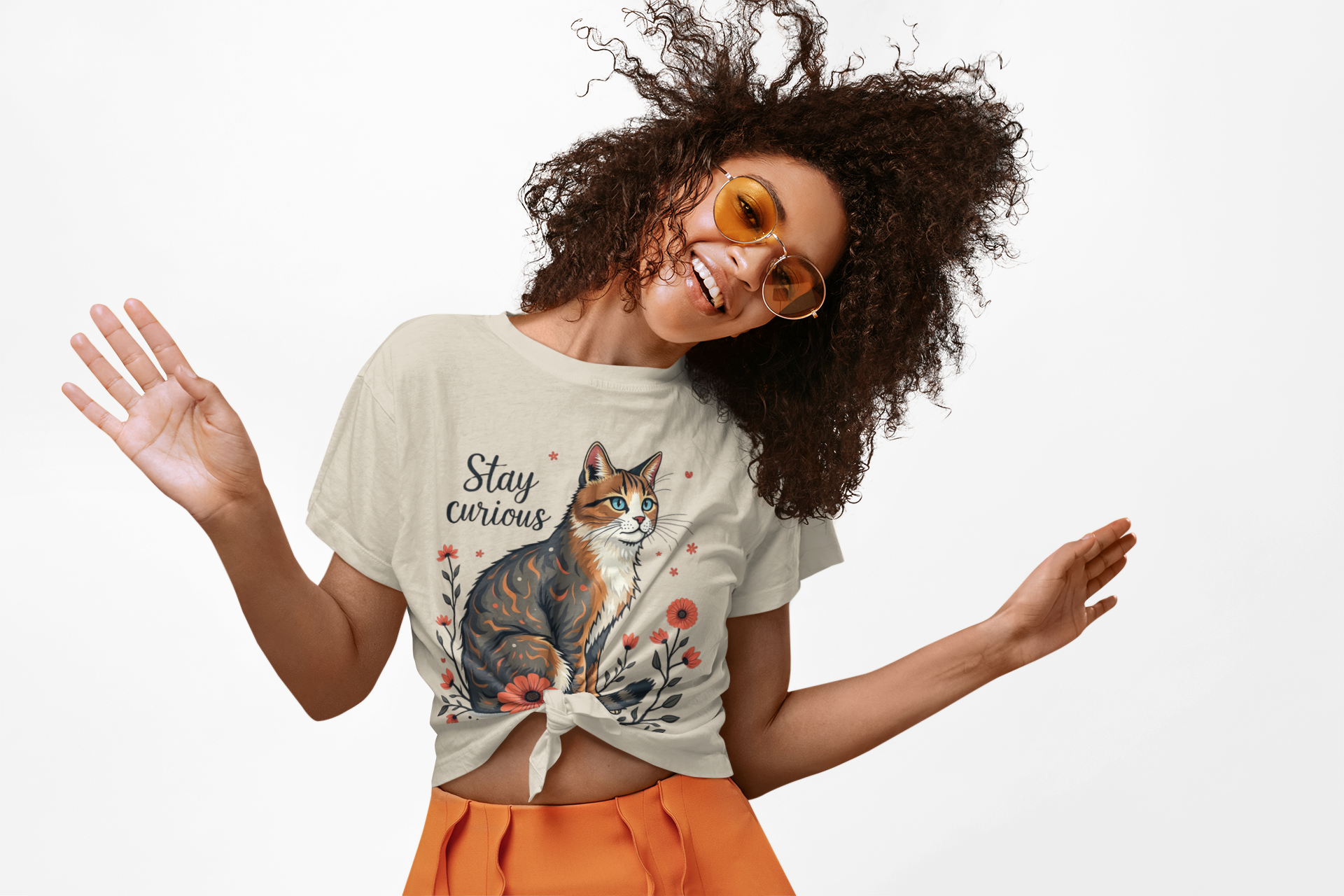 Cat Lover’s Unisex T-Shirt – “Stay Curious” Quote Tee – Cute Cat Bo-ho Graphic Shirt – Whimsical Animal Lover Gift – Casual Pet Owner Apparel product thumbnail image