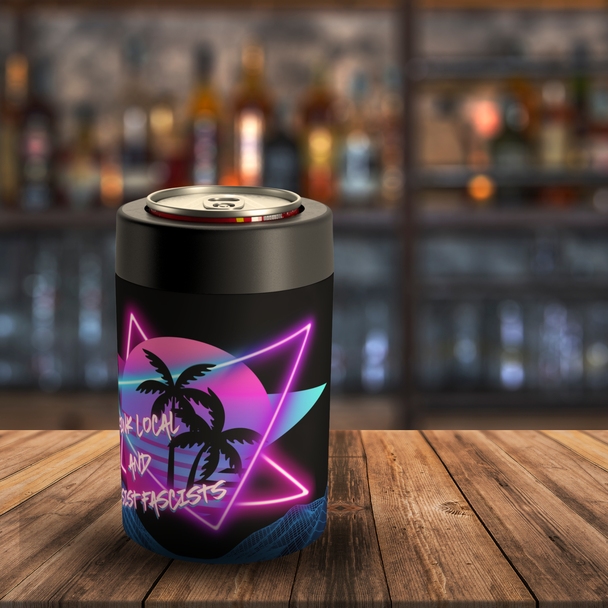 Drink Local and Resist Fascists: 80s Stainless Steel Koozie, Protest Accessory, Progressive Political Gift, Craft Beer Lover