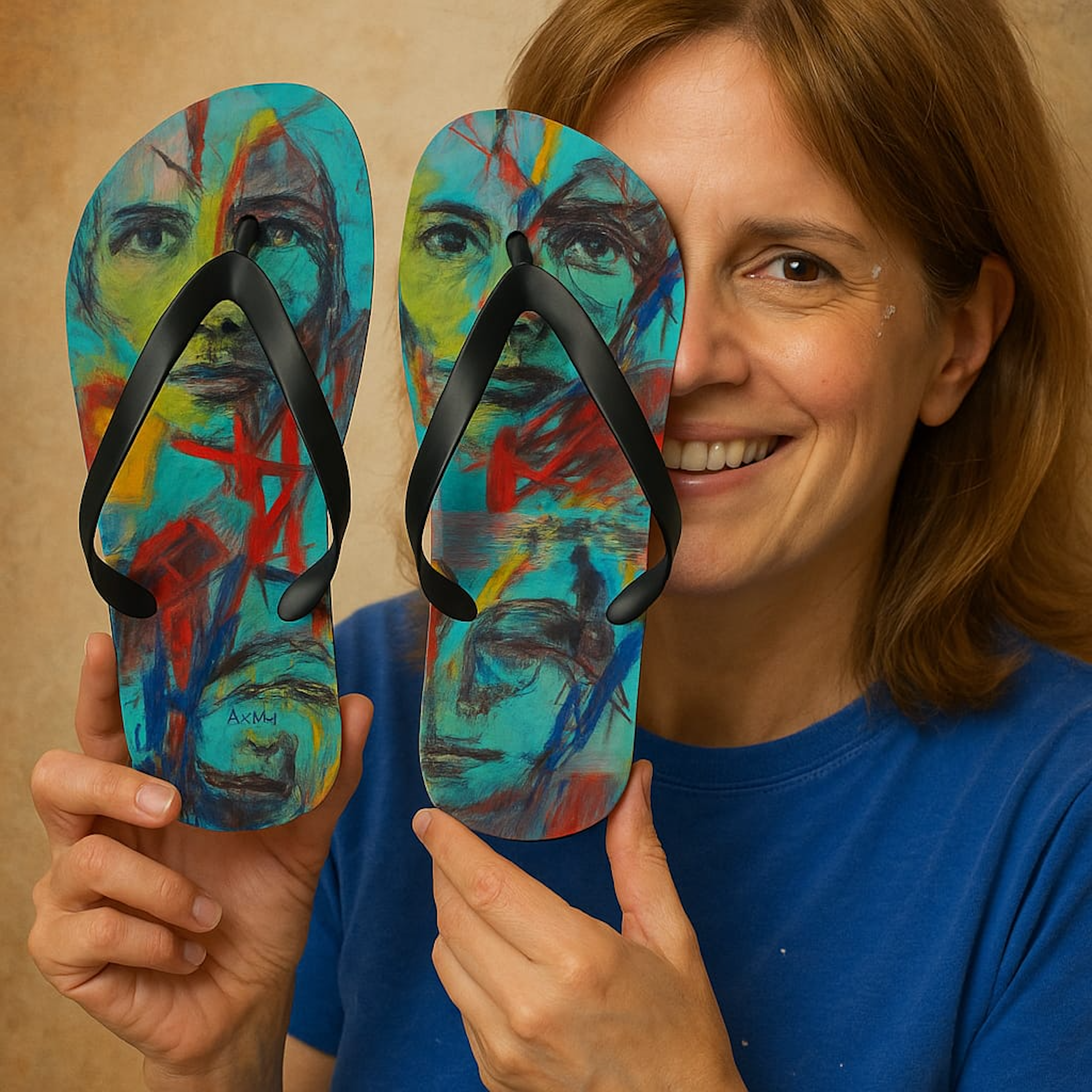 Artistic Flip Flops - Colorful Summer Footwear for Beach Days, Festivals, Gifts, Pool Parties, Art Lovers
