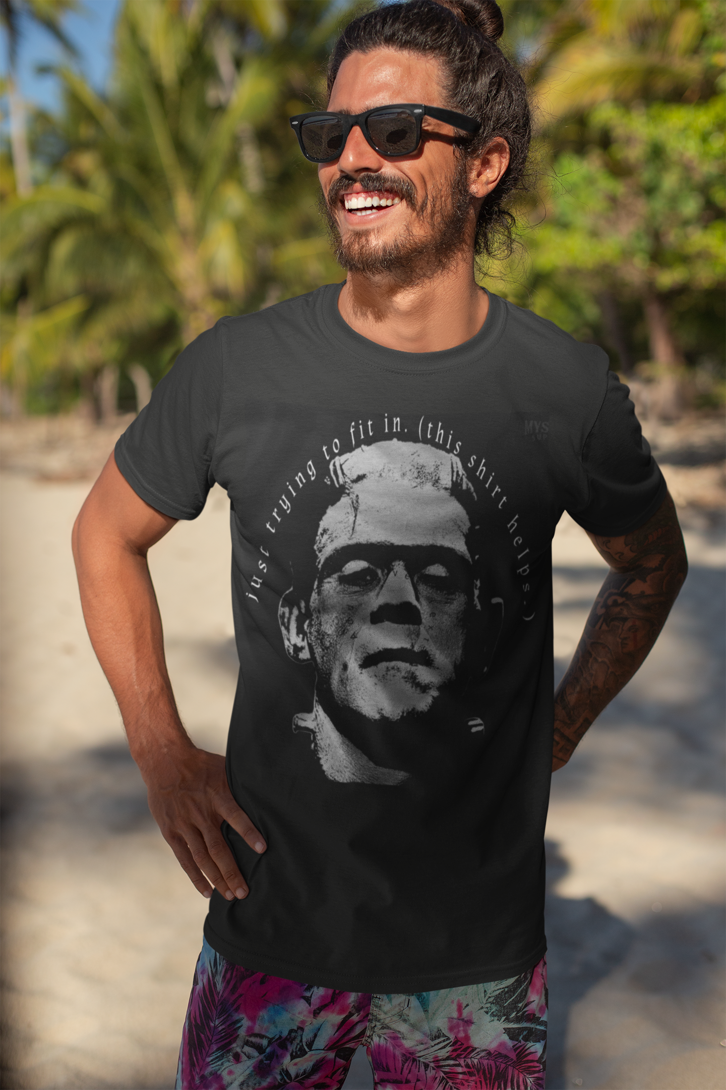 Frankenstein T-Shirt | 'Just Trying to Fit In' Gothic Horror Tee | Unisex Spooky Gift Apparel | Soft style Crewneck" product thumbnail image Frankenstein T-Shirt | 'Just Trying to Fit In' Gothic Horror Tee | Unisex Spooky Gift Apparel | Soft style Crewneck" product thumbnail image