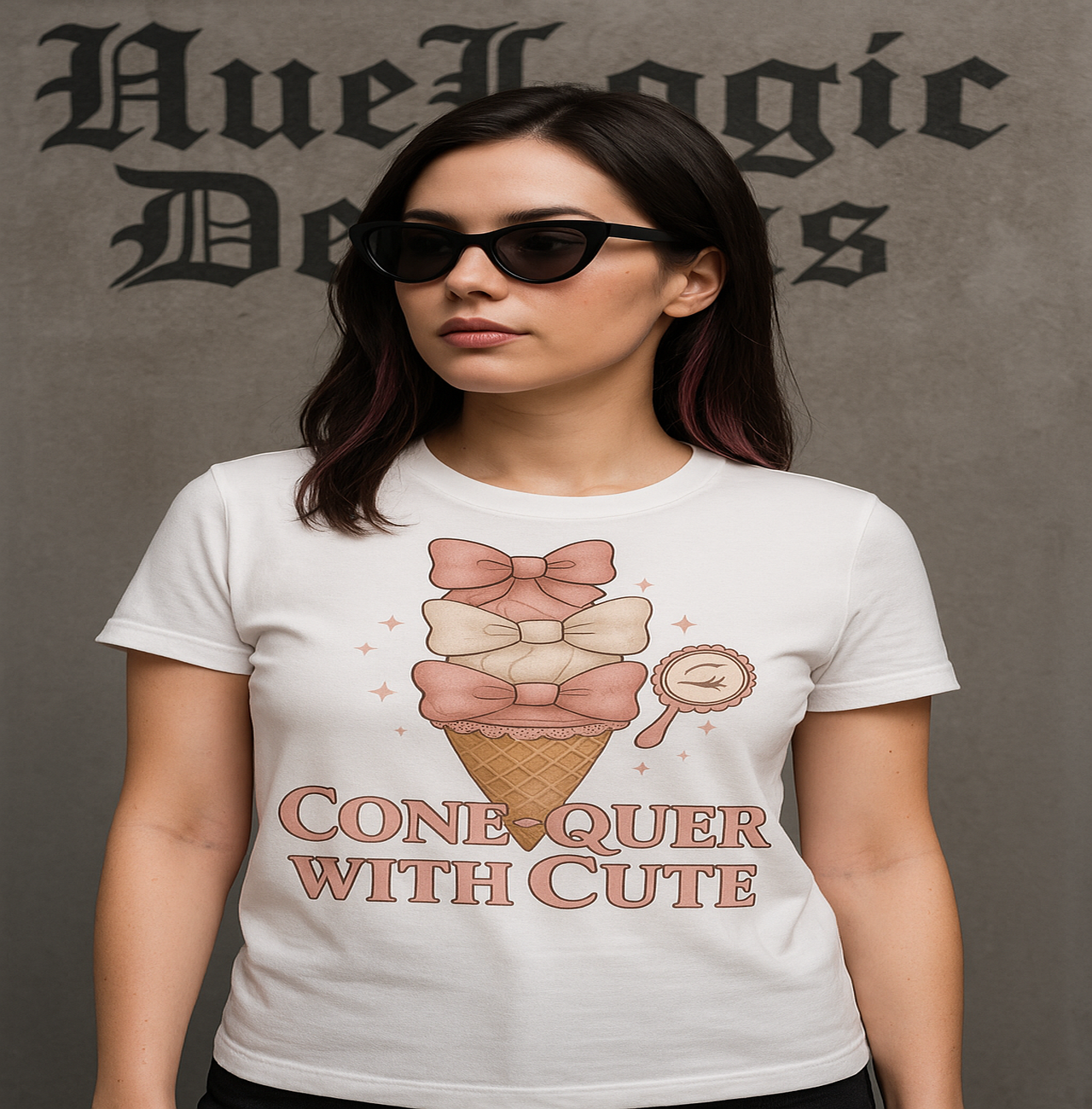 Coquette Ribbon Cute Ice Cream Cone Graphic Tee, Fun Summer T-Shirt, Gift for Ice Cream Lovers, Cute Apparel, Summer Party Wear