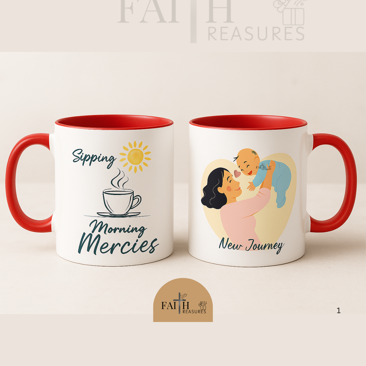 FT Accent Mug for New Moms – Glossy coloured Interior – “New Journey” or “Morning Mercies” Design – Encouraging Gift for Her, Inspirational Gift, Coffee Lover's Mug, Home Office Decor, Unique Kitchenware product thumbnail image FT Accent Mug for New Moms – Glossy coloured Interior – “New Journey” or “Morning Mercies” Design – Encouraging Gift for Her, Inspirational Gift, Coffee Lover's Mug, Home Office Decor, Unique Kitchenware product thumbnail image