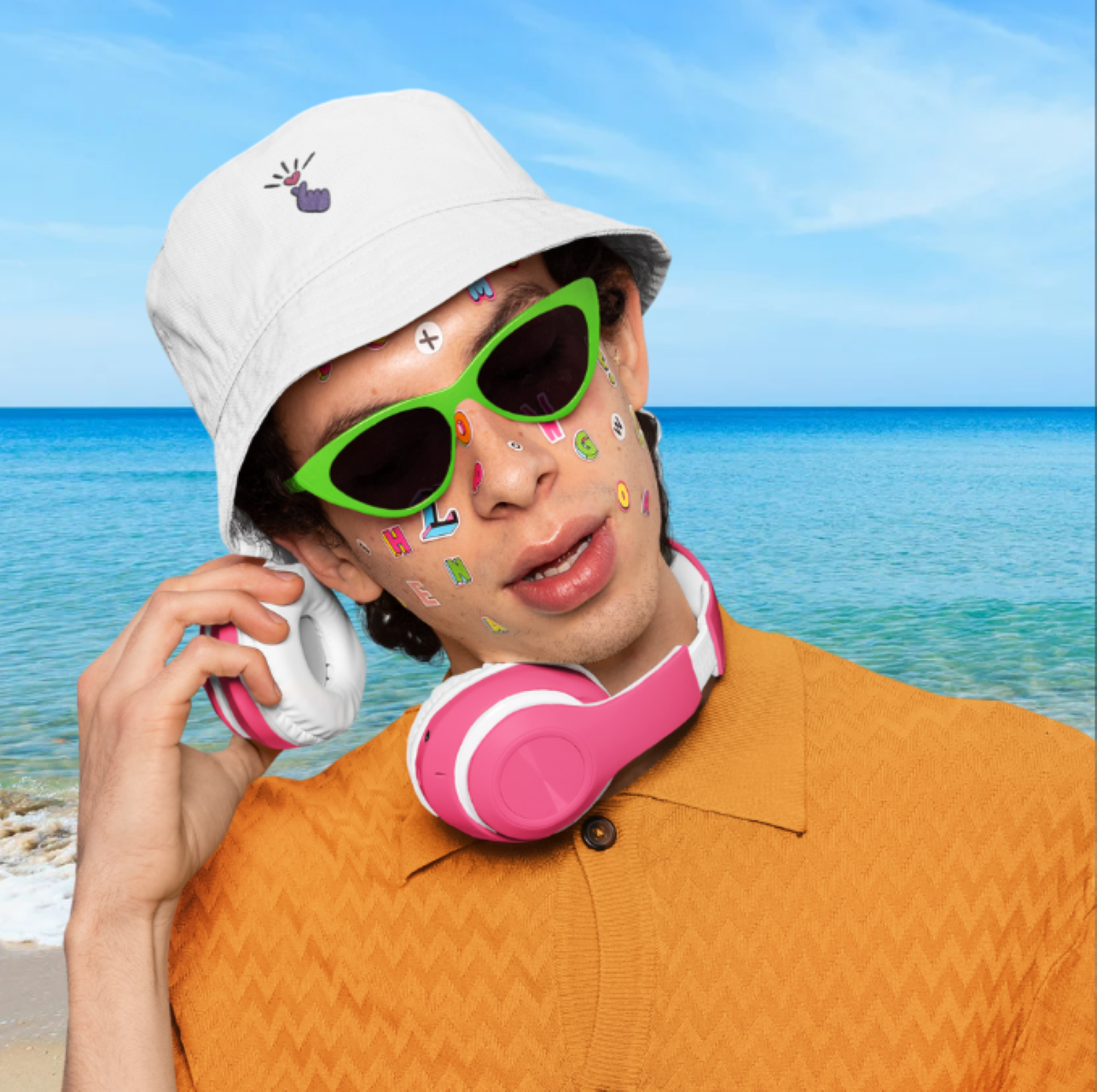 Embroidered Bucket Hat with Purple Finger Heart K-Pop Theme