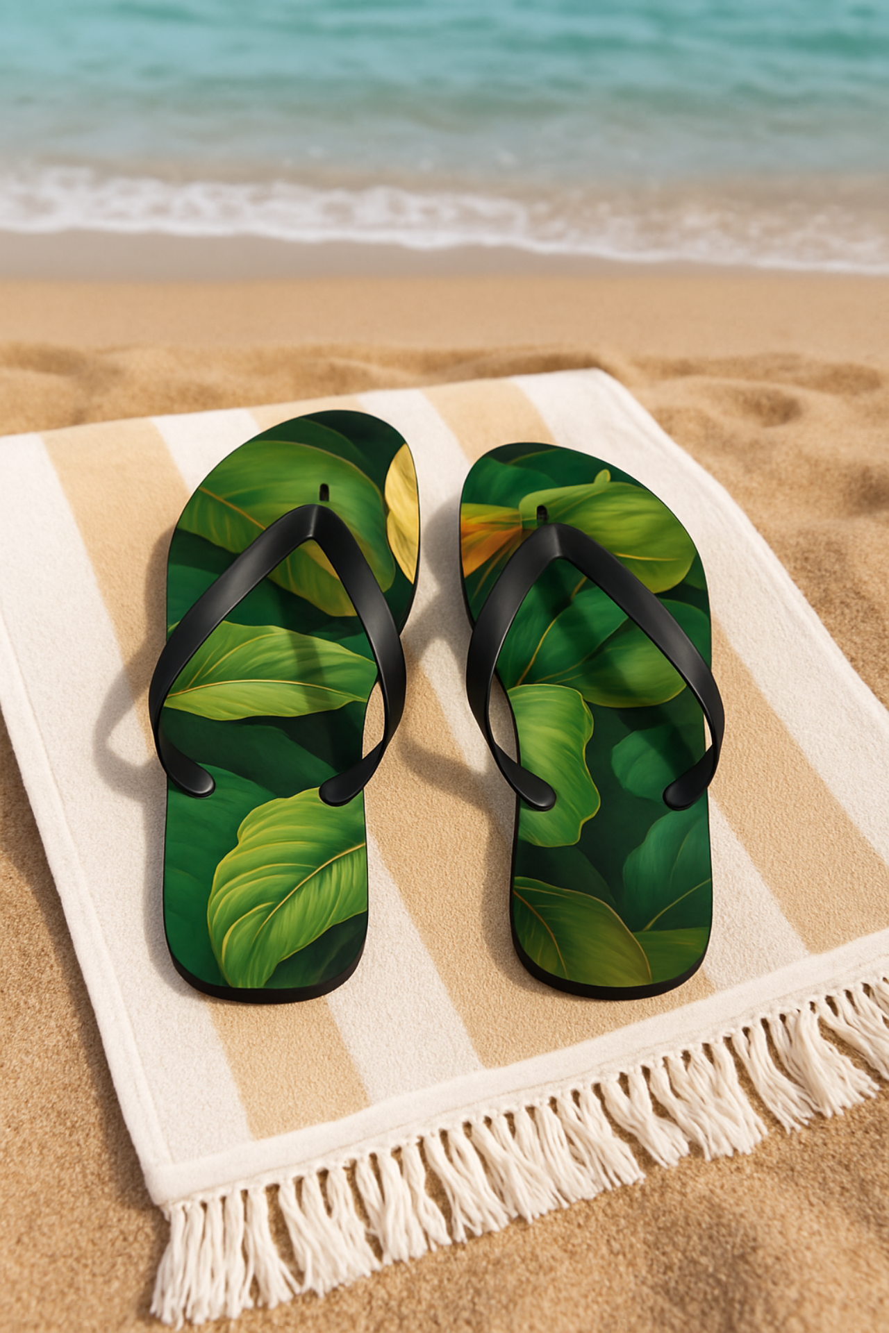 Tropical Forest Plant Flip Flops Botanical Leaf Design Sandals Jungle Vibe Footwear Unisex Beach Flip Flops for Summer or Vacation Gift product thumbnail image