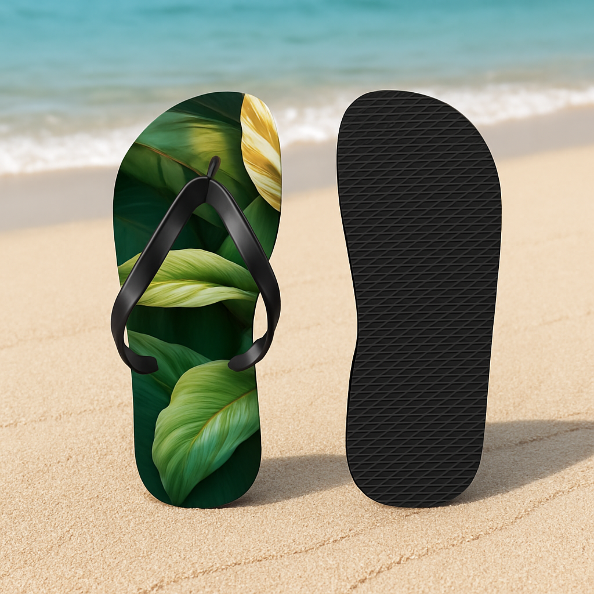 Tropical Forest Plant Flip Flops Botanical Leaf Design Sandals Jungle Vibe Footwear Unisex Beach Flip Flops for Summer or Vacation Gift product thumbnail image