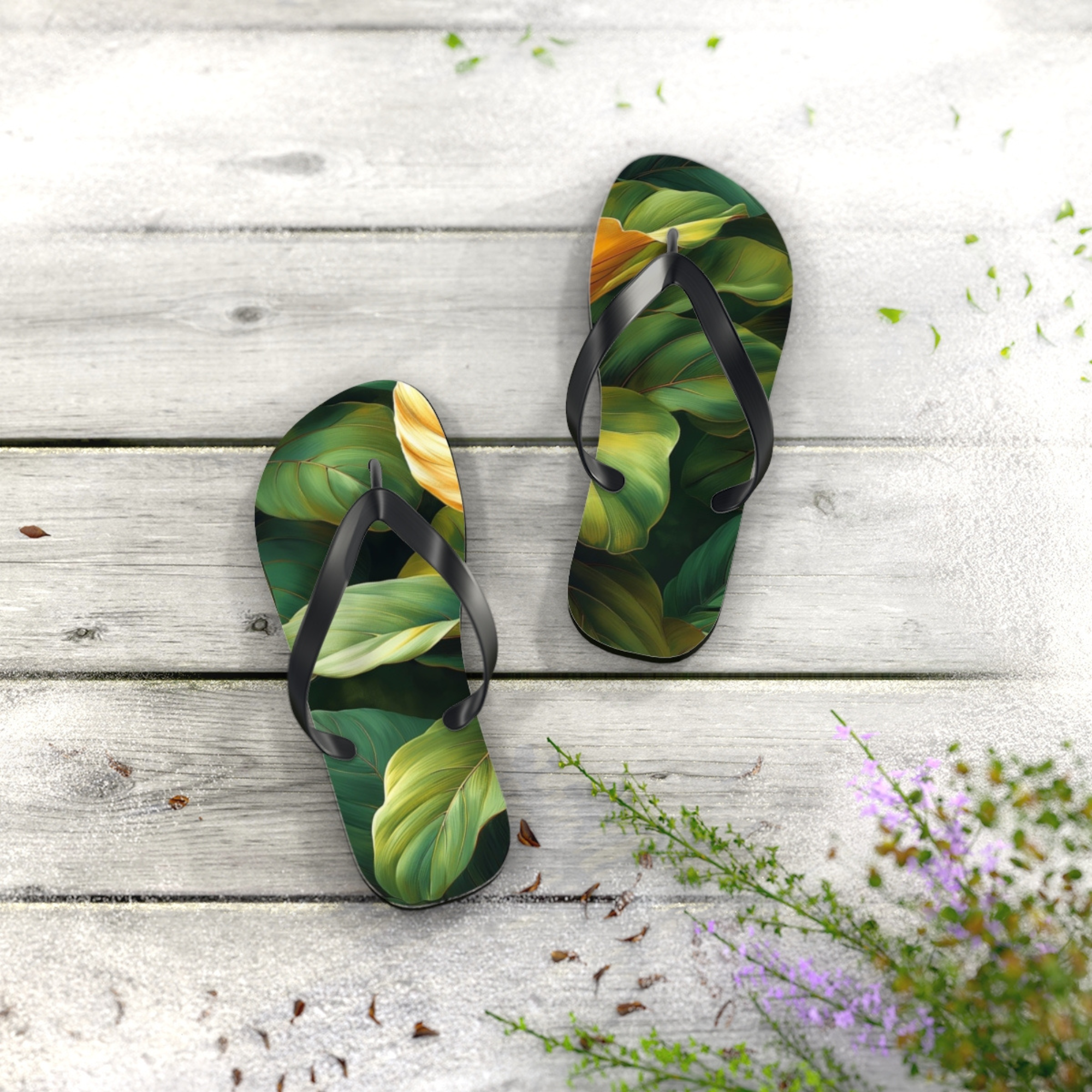 Tropical Forest Plant Flip Flops Botanical Leaf Design Sandals Jungle Vibe Footwear Unisex Beach Flip Flops for Summer or Vacation Gift product thumbnail image