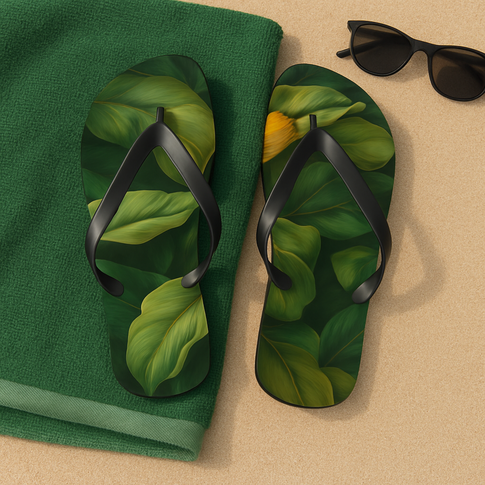Tropical Forest Plant Flip Flops Botanical Leaf Design Sandals Jungle Vibe Footwear Unisex Beach Flip Flops for Summer or Vacation Gift product thumbnail image