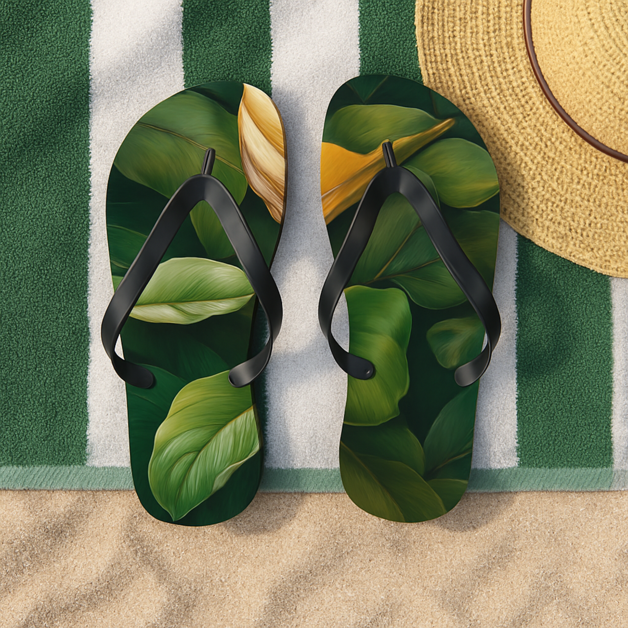 Tropical Forest Plant Flip Flops Botanical Leaf Design Sandals Jungle Vibe Footwear Unisex Beach Flip Flops for Summer or Vacation Gift product thumbnail image