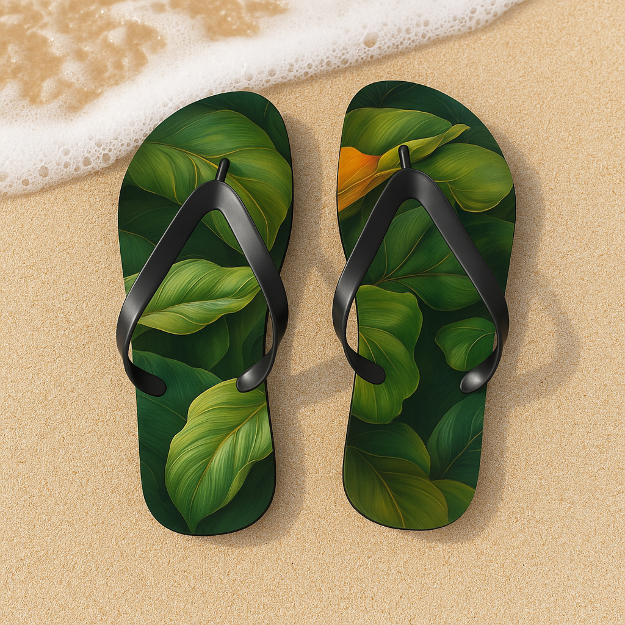 Tropical Forest Plant Flip Flops Botanical Leaf Design Sandals Jungle Vibe Footwear Unisex Beach Flip Flops for Summer or Vacation Gift product thumbnail image