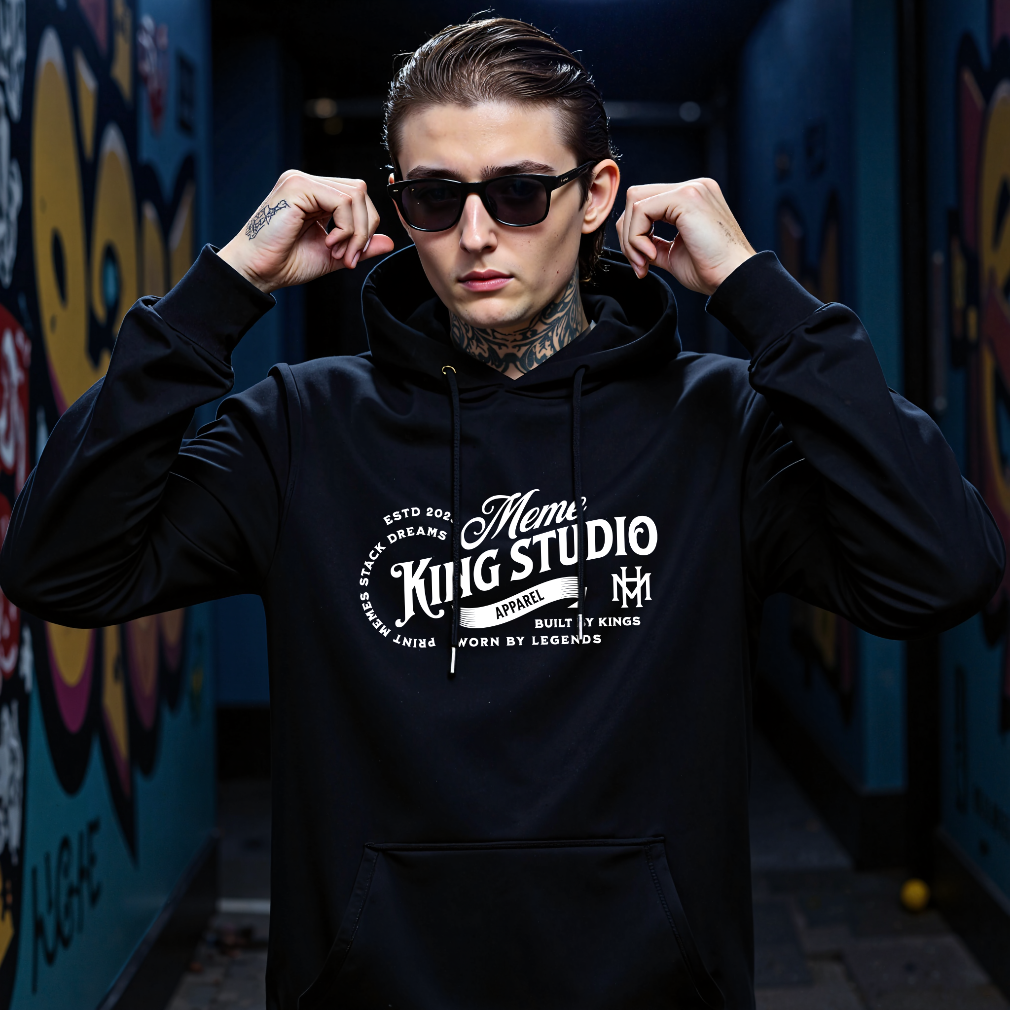 Meme King Studio – Signature Crest Hoodie (Black &amp; White) product thumbnail image