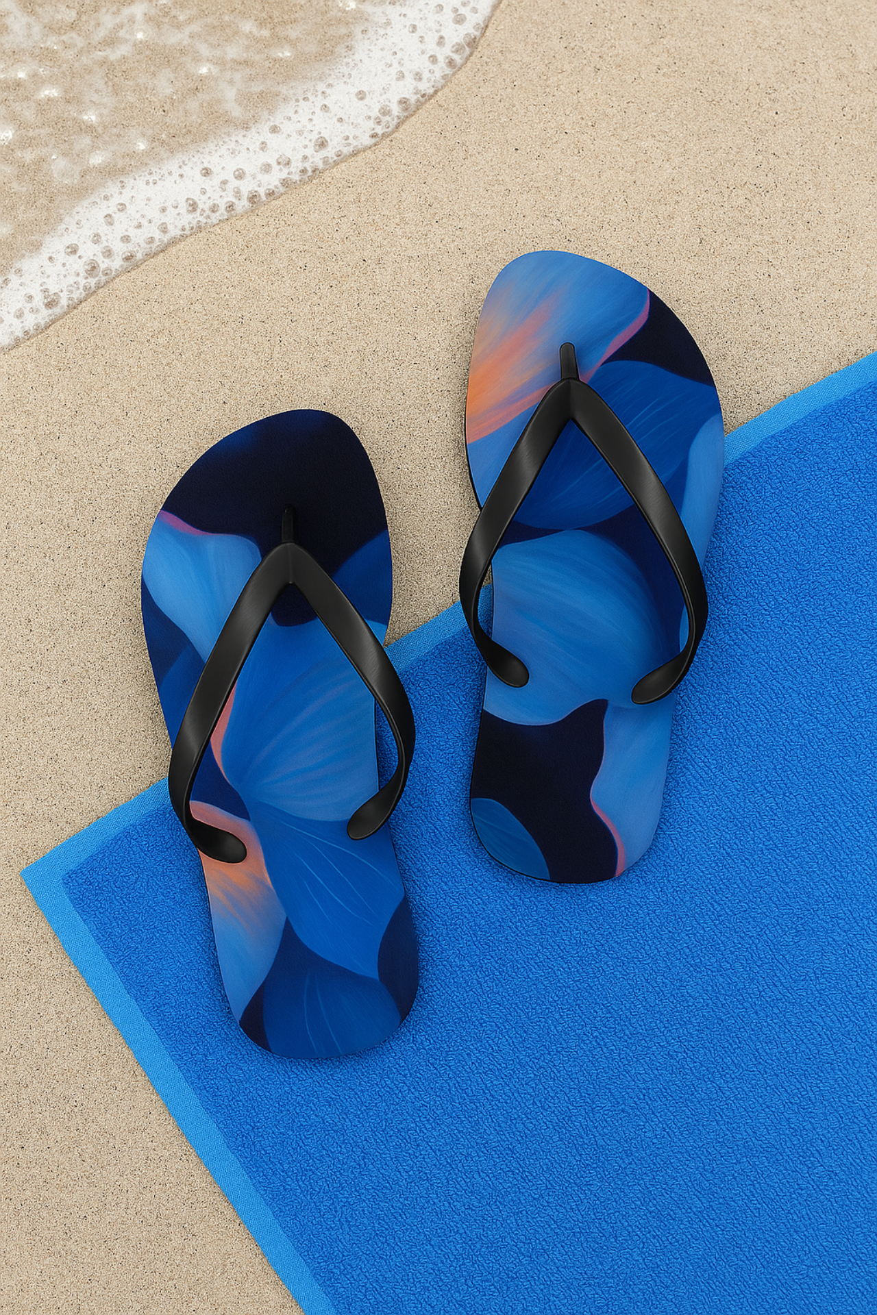 Blue Floral Summer Flip Flops Vibrant Abstract Beach Sandals Unisex Pool Slides Colorful Vacation Footwear for Men and Women product thumbnail image