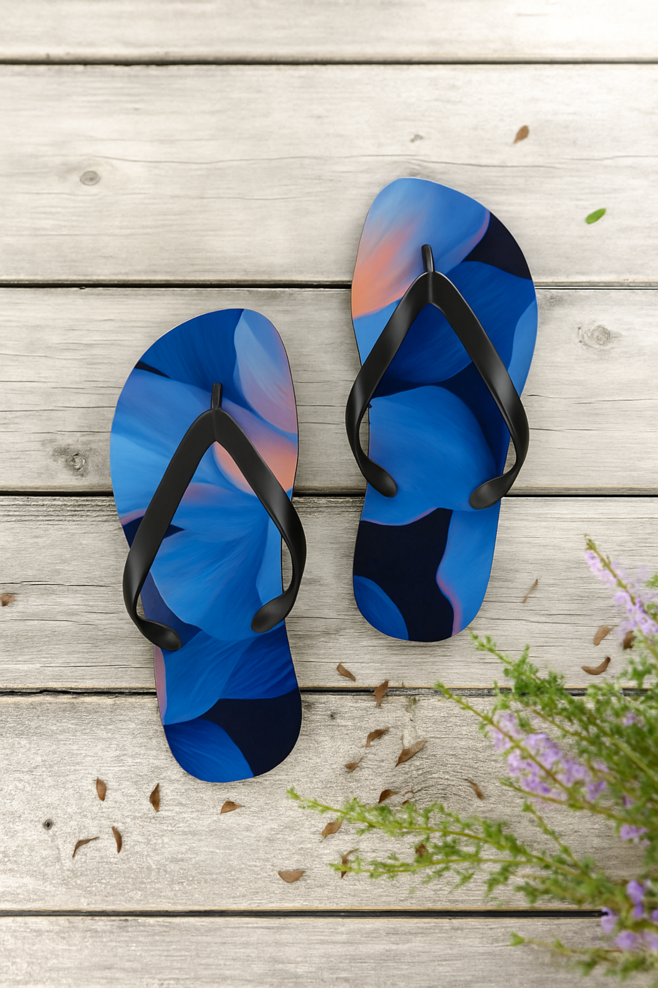 Blue Floral Summer Flip Flops Vibrant Abstract Beach Sandals Unisex Pool Slides Colorful Vacation Footwear for Men and Women product thumbnail image