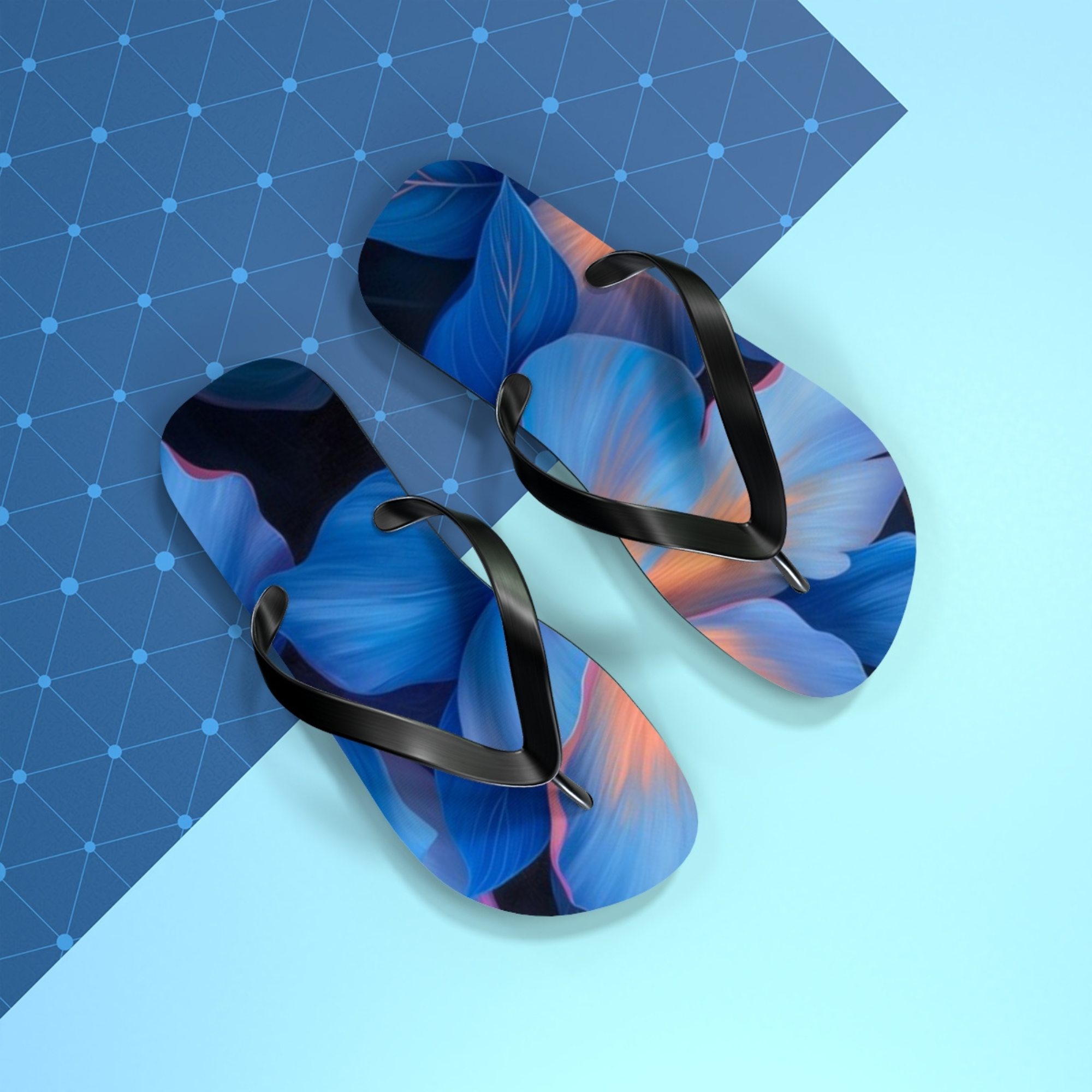 Blue Floral Summer Flip Flops Vibrant Abstract Beach Sandals Unisex Pool Slides Colorful Vacation Footwear for Men and Women product thumbnail image