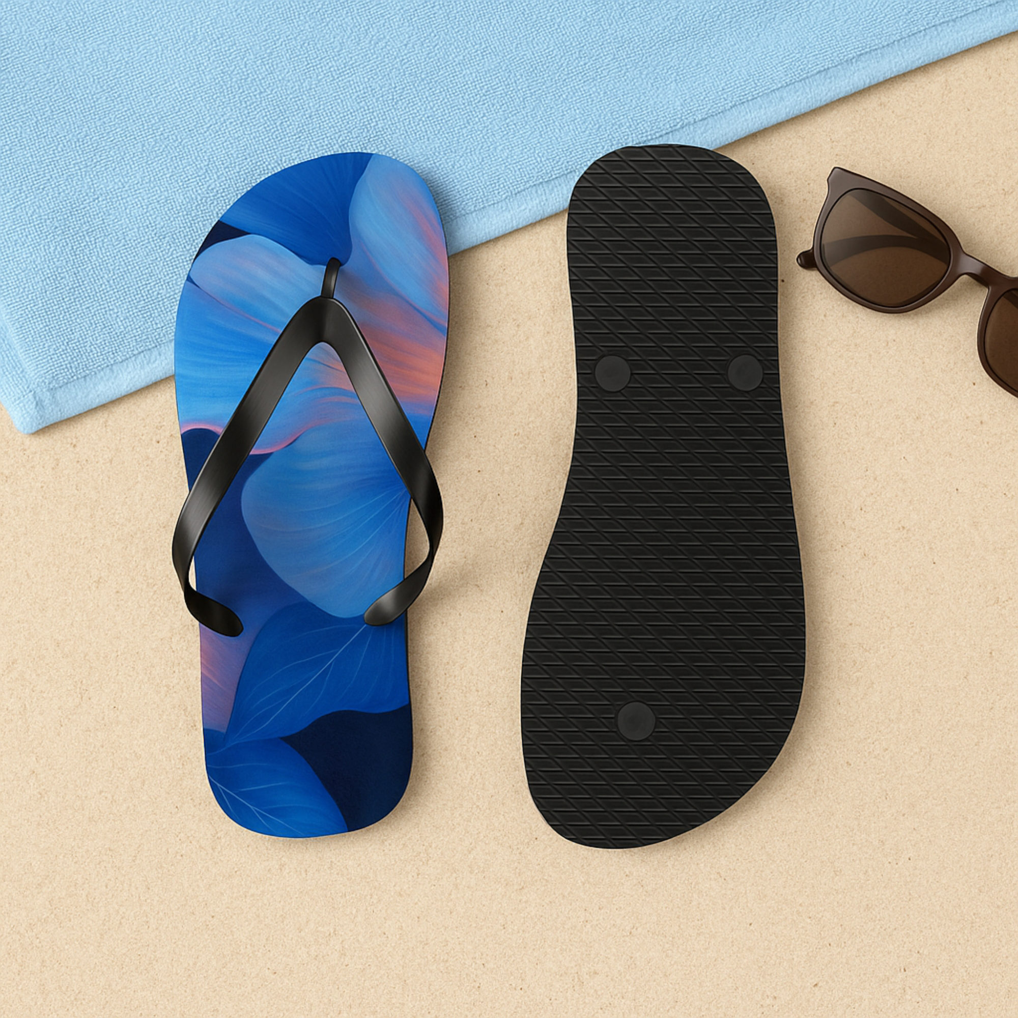 Blue Floral Summer Flip Flops Vibrant Abstract Beach Sandals Unisex Pool Slides Colorful Vacation Footwear for Men and Women product thumbnail image