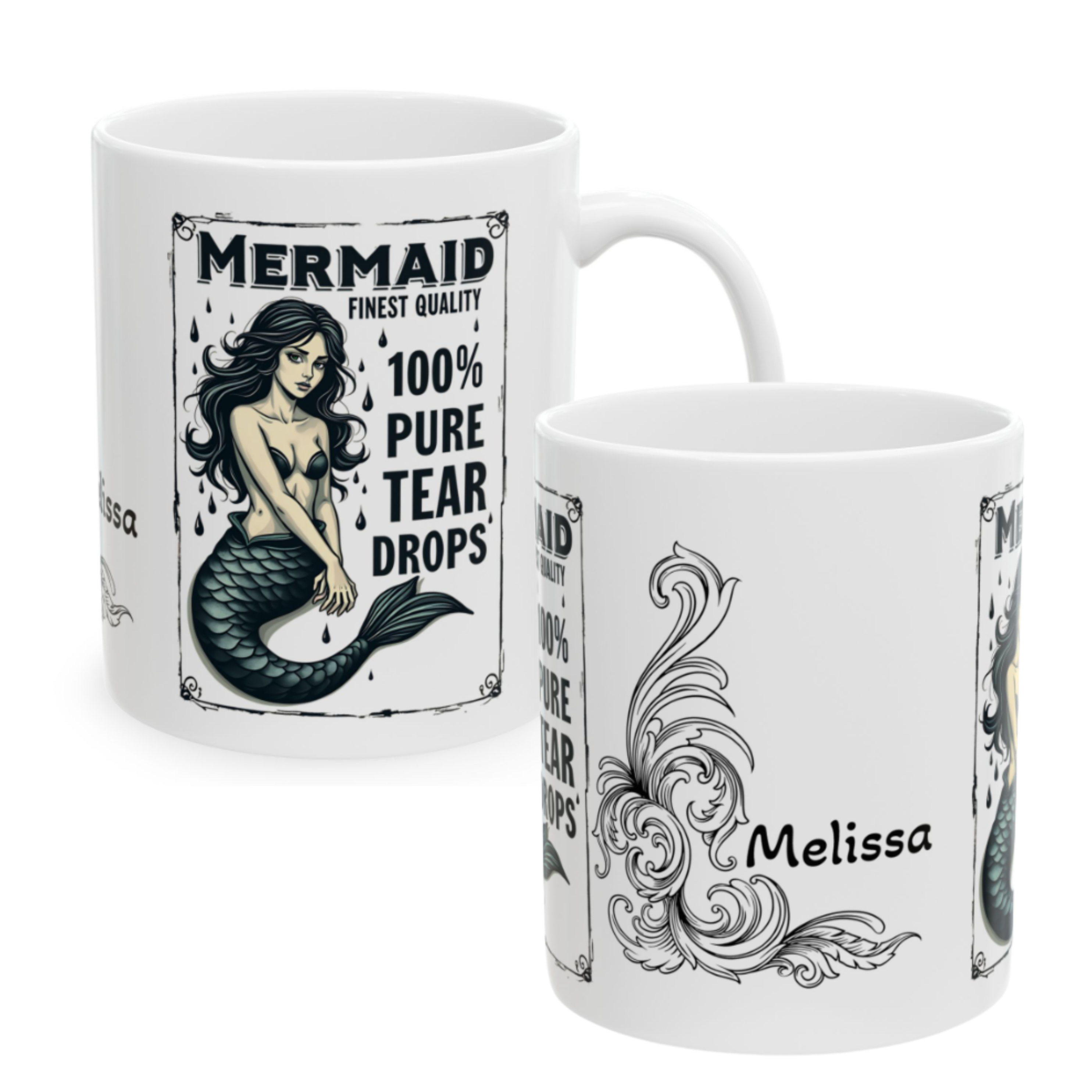 Personalized Mermaid Tears Ceramic Mug with Custom Name, Fun Gift for Coffee Lovers, Unique Birthday Present, Home Decor, Beach Vibes