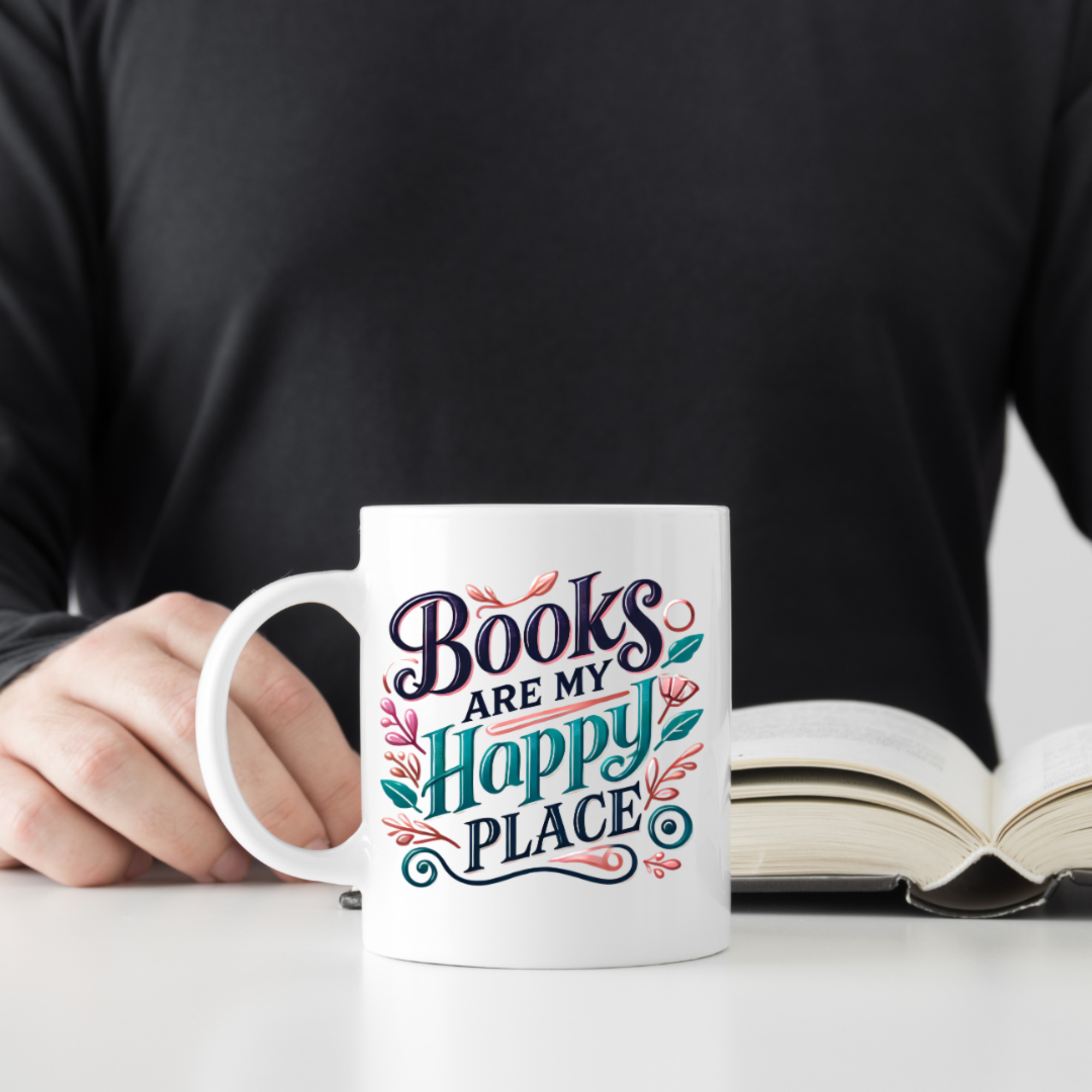 Books Are My Happy Place Mug Inspirational Coffee Cup for Book Lovers Gift for Readers Cute Literary Ceramic Mug 11oz or 15oz product thumbnail image Books Are My Happy Place Mug Inspirational Coffee Cup for Book Lovers Gift for Readers Cute Literary Ceramic Mug 11oz or 15oz product thumbnail image