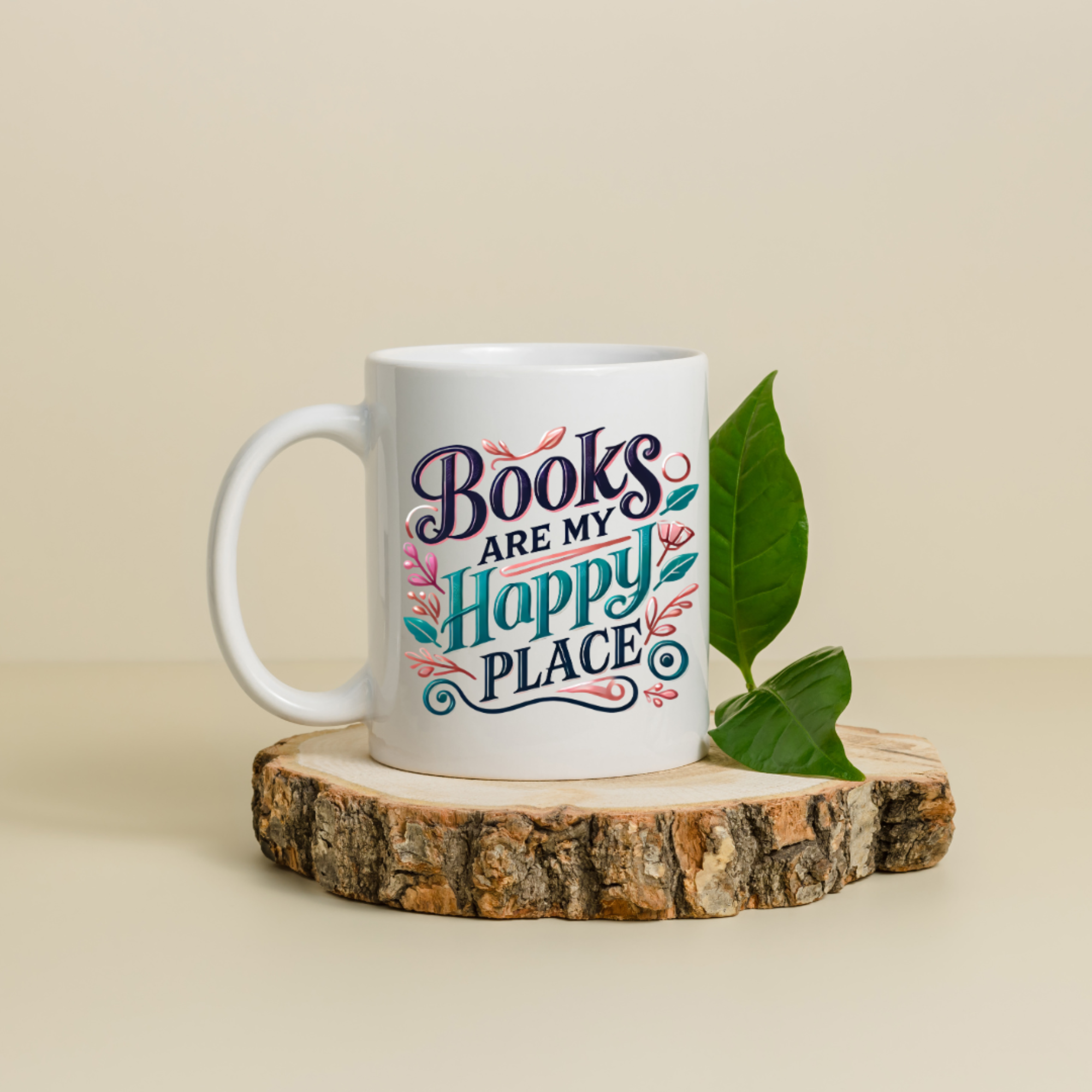 Books Are My Happy Place Mug Inspirational Coffee Cup for Book Lovers Gift for Readers Cute Literary Ceramic Mug 11oz or 15oz
