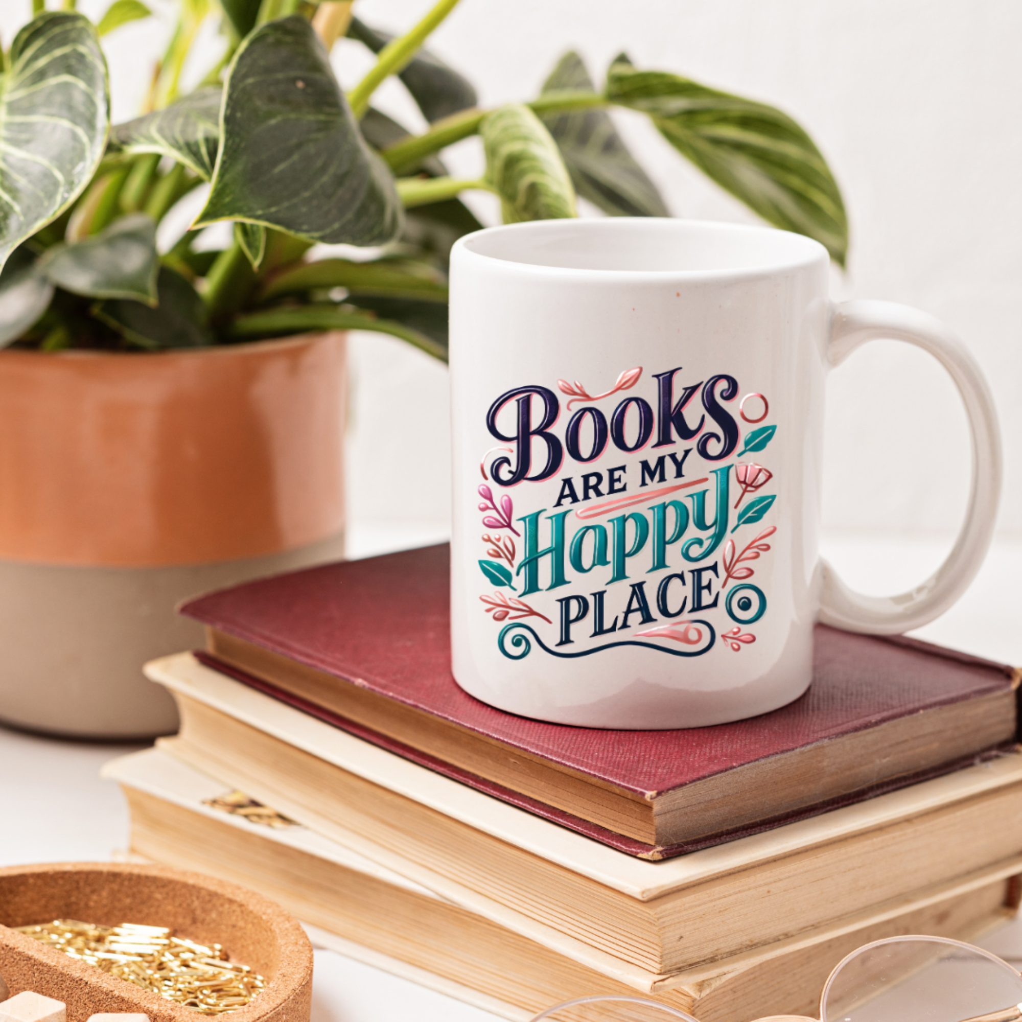 Books Are My Happy Place Mug Inspirational Coffee Cup for Book Lovers Gift for Readers Cute Literary Ceramic Mug 11oz or 15oz product thumbnail image Books Are My Happy Place Mug Inspirational Coffee Cup for Book Lovers Gift for Readers Cute Literary Ceramic Mug 11oz or 15oz product thumbnail image