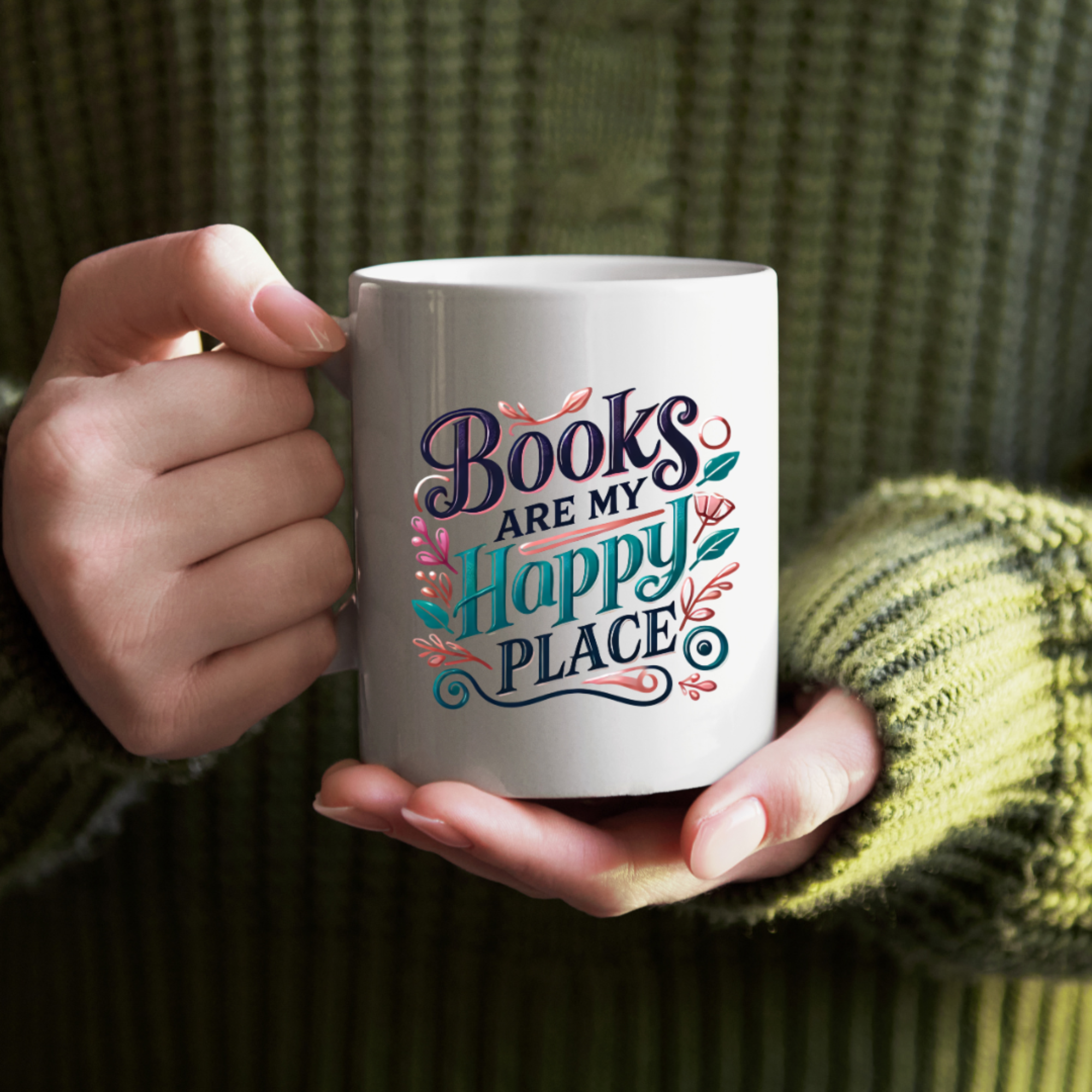 Books Are My Happy Place Mug Inspirational Coffee Cup for Book Lovers Gift for Readers Cute Literary Ceramic Mug 11oz or 15oz product thumbnail image Books Are My Happy Place Mug Inspirational Coffee Cup for Book Lovers Gift for Readers Cute Literary Ceramic Mug 11oz or 15oz product thumbnail image