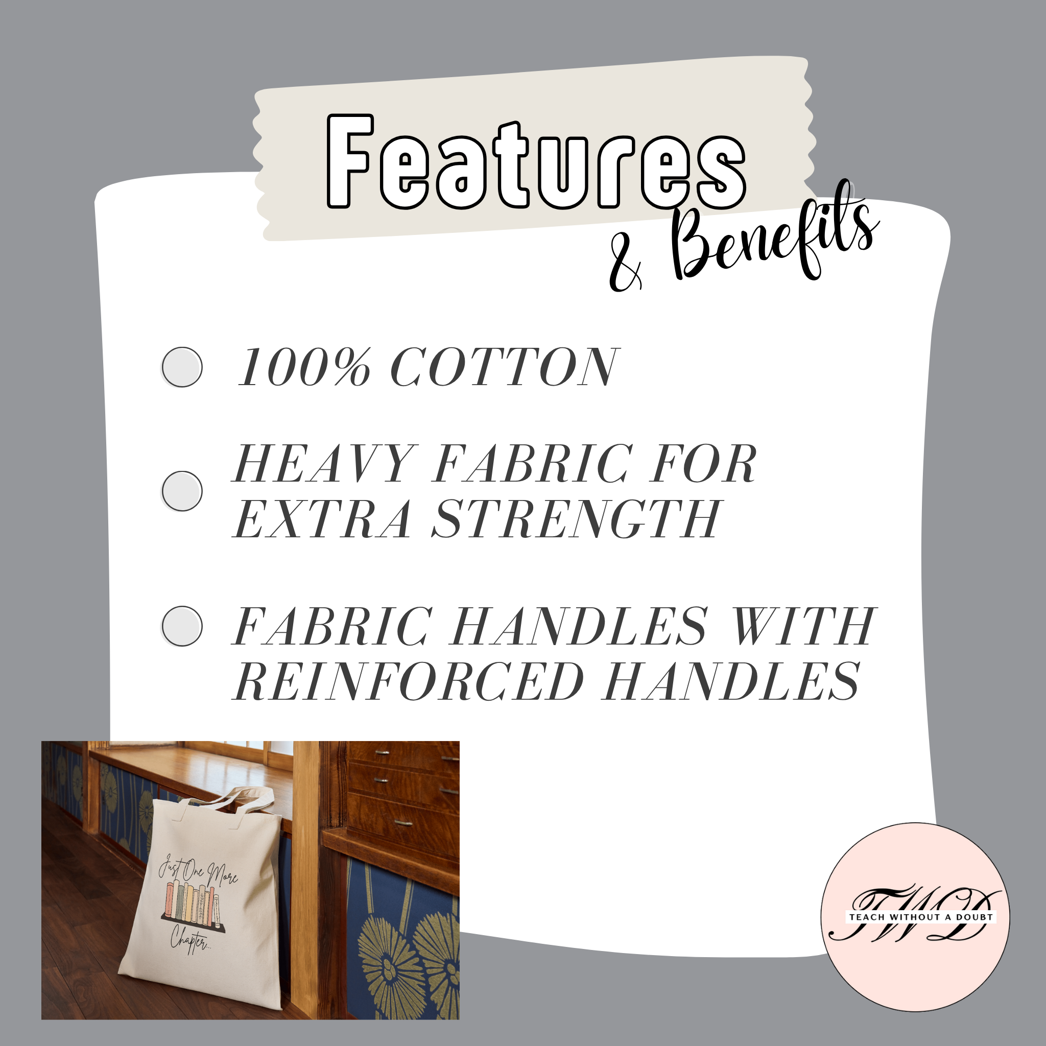 Book Lover Tote Bag - Just One More Book product thumbnail image Book Lover Tote Bag - Just One More Book product thumbnail image