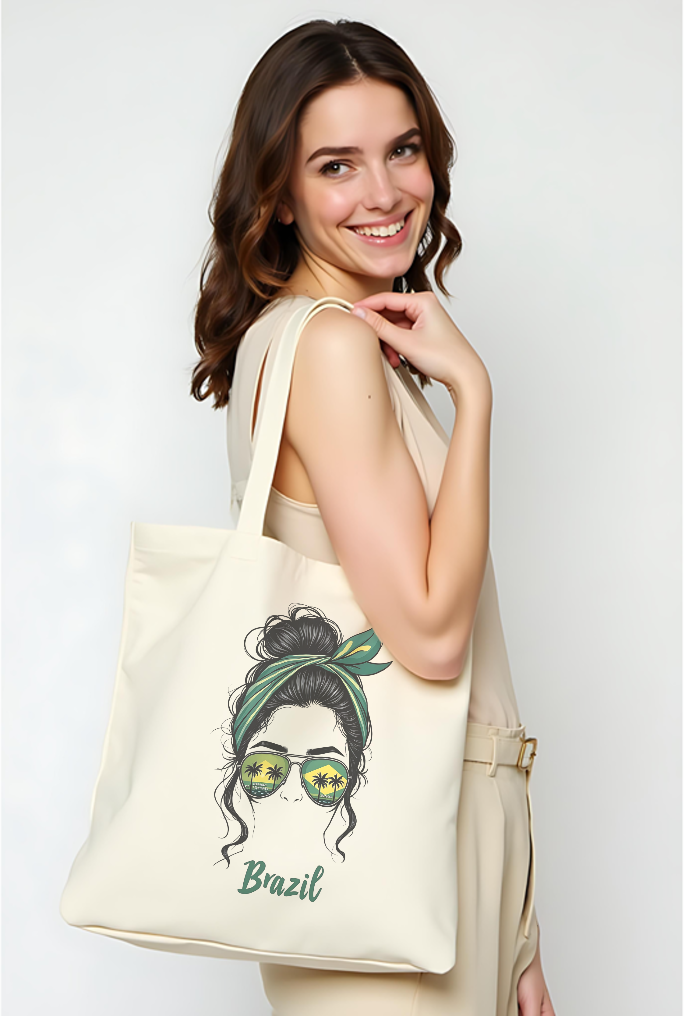 brazil tote bag with stylish tornado girl illustration eco friendly cotton canvas bag reusable brazilian shopping fashion accessory product thumbnail image