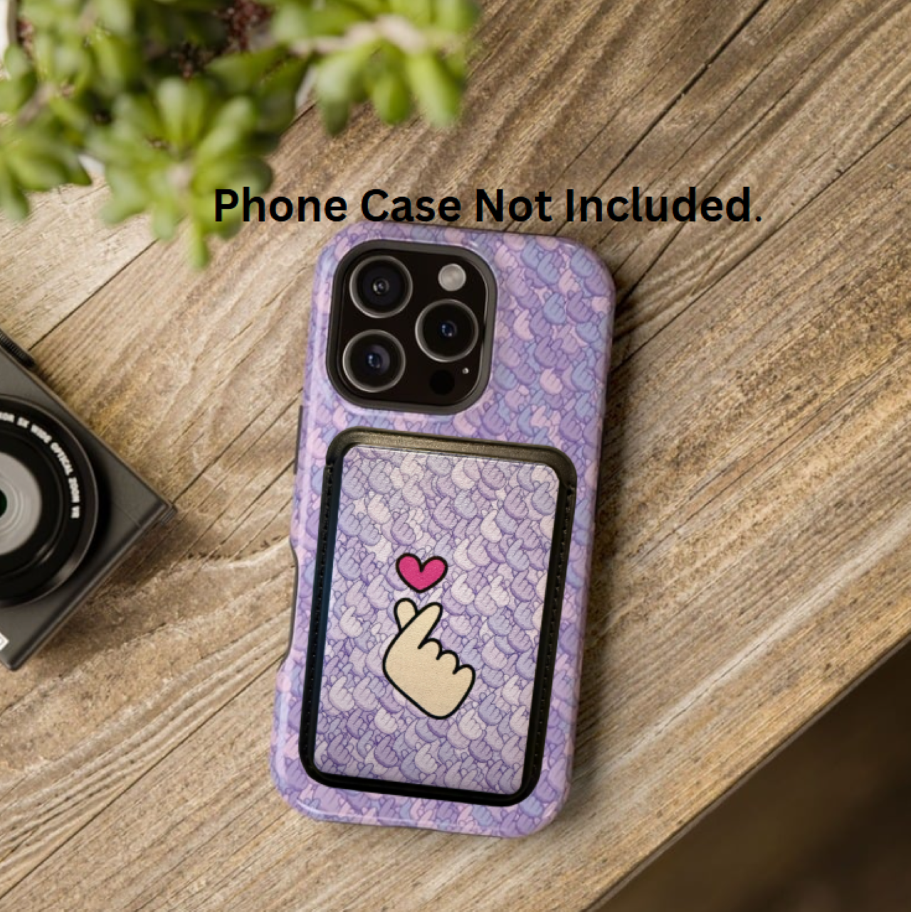 Vegan Phone Wallet - K-Pop Finger Heart Hand Design, Eco-Friendly, Magsafe Compatible, Cute Gift, Minimalist Wallet, Sustainable product thumbnail image