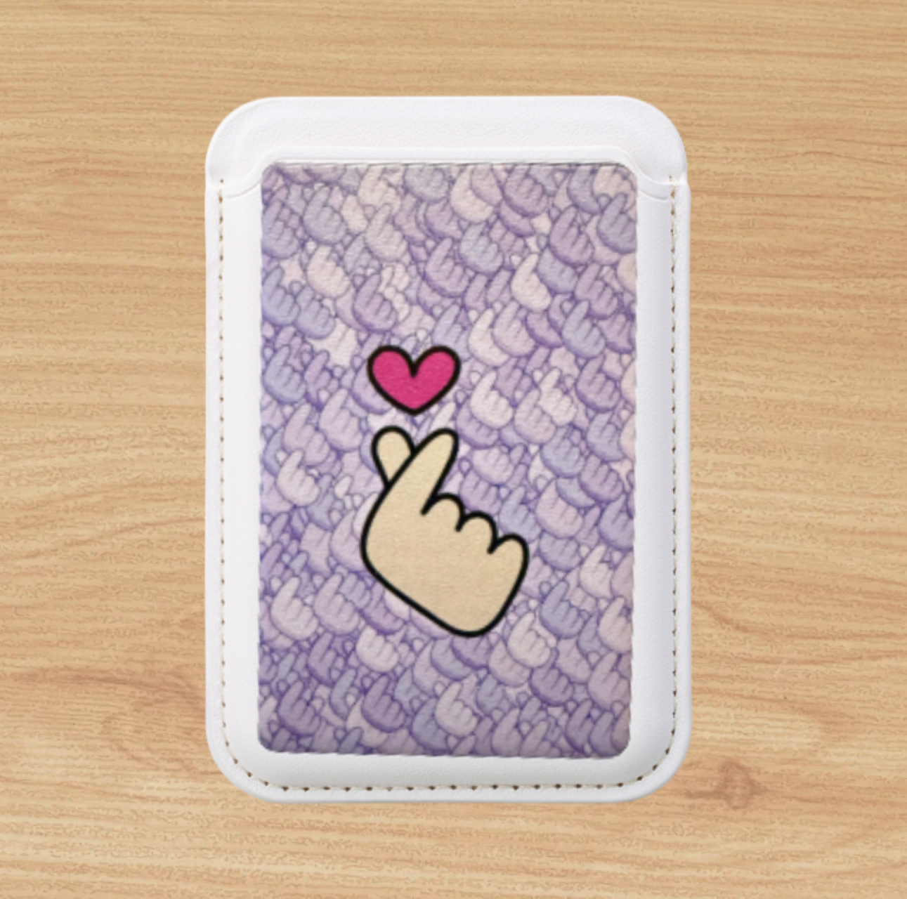Vegan Phone Wallet - K-Pop Finger Heart Hand Design, Eco-Friendly, Magsafe Compatible, Cute Gift, Minimalist Wallet, Sustainable product thumbnail image
