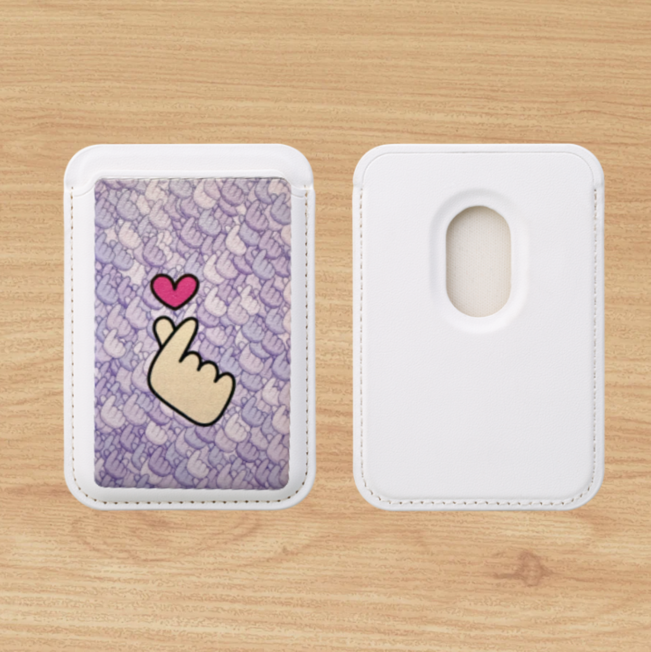 Vegan Phone Wallet - K-Pop Finger Heart Hand Design, Eco-Friendly, Magsafe Compatible, Cute Gift, Minimalist Wallet, Sustainable