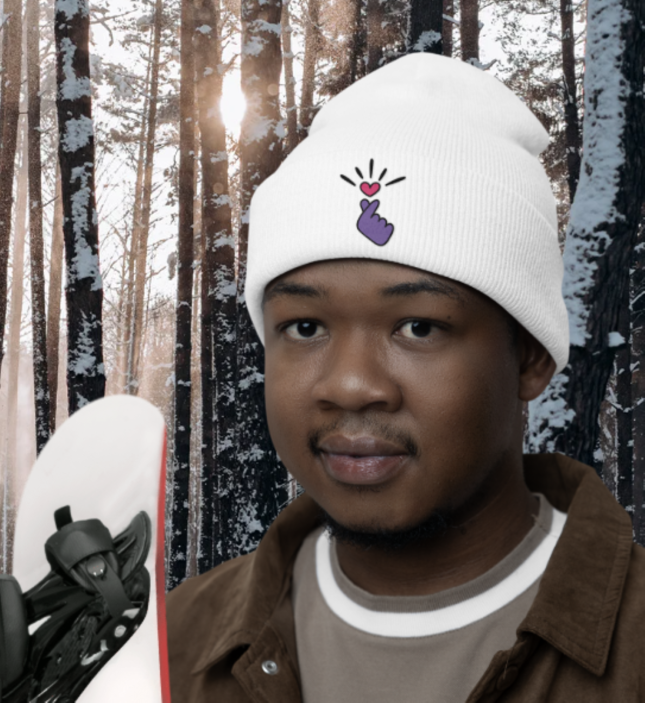 Knit Beanie Fitted (Embroidery) with Purple K-Pop Finger Heart