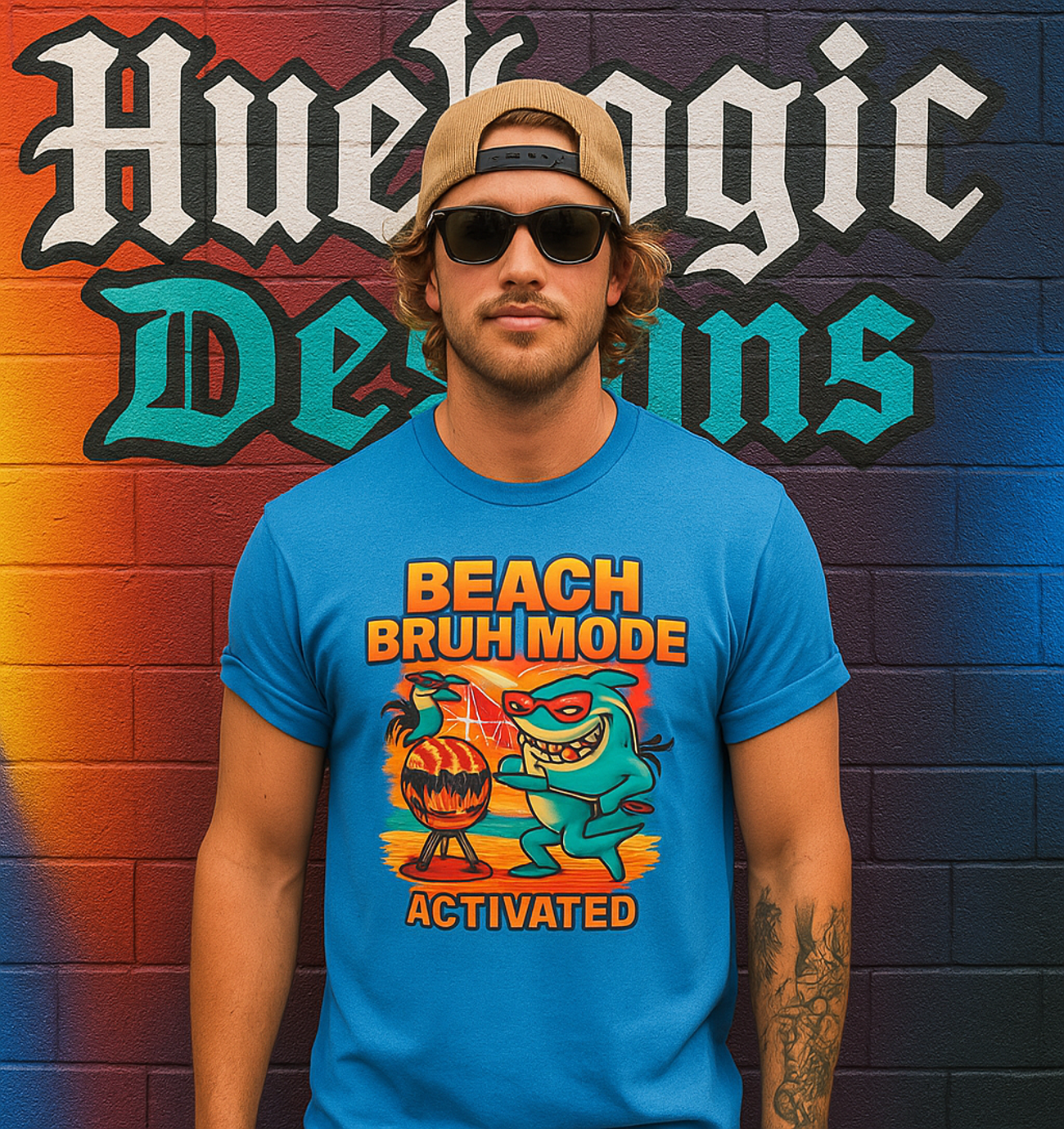 Beach Bruh Mode Activated T-Shirt | Funny Shark BBQ Tee | Summer Beach Party Shirt
