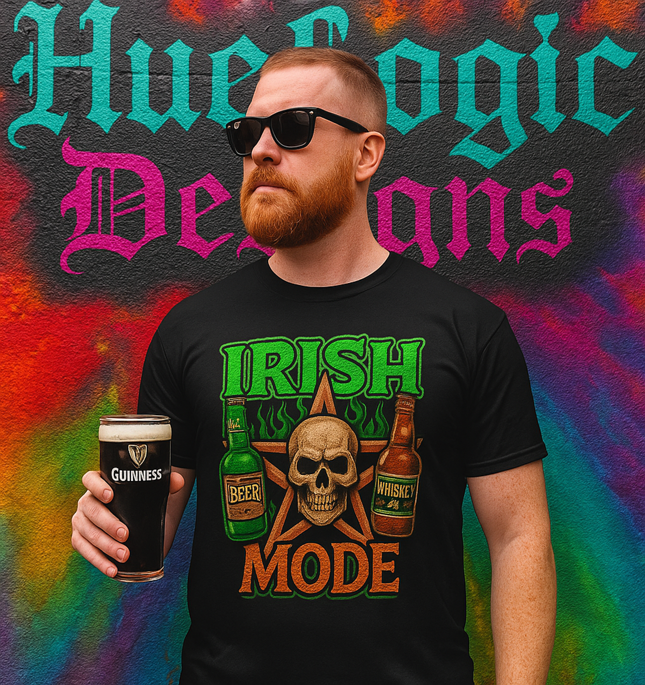 Irish Mode T-Shirt Funny Skull Beer Whiskey Graphic Tee St. Guinness  Ireland Gift