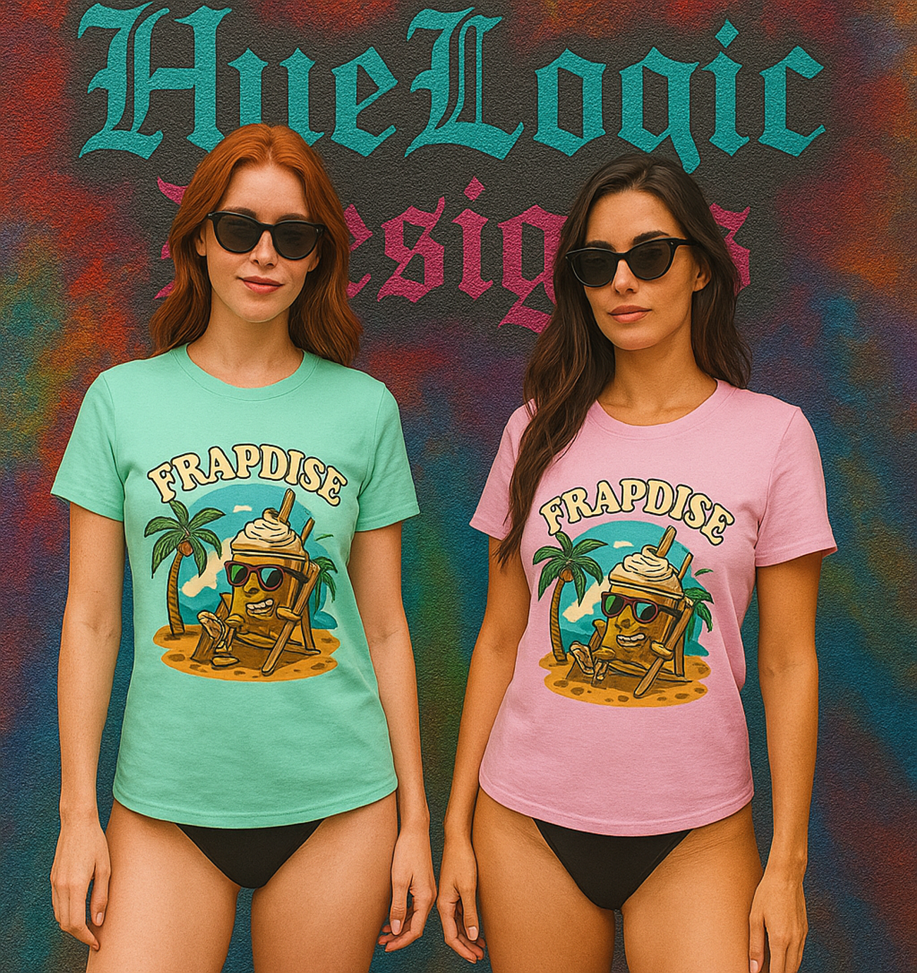 Frapdise Funny Beach Coffee T-Shirt Women’s Summer Tee Cute Frappuccino Graphic Top