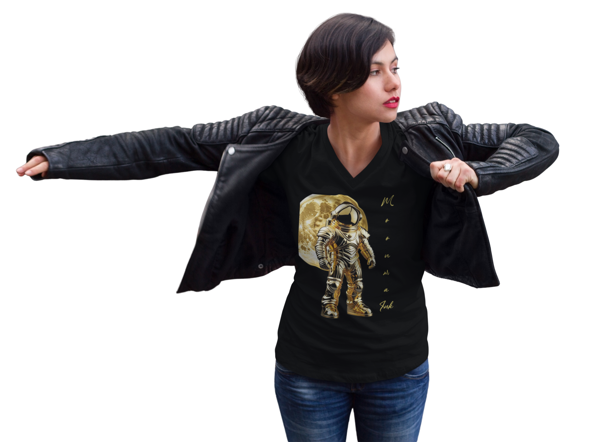 Moonman Ink Astronaut V-Neck Tee product thumbnail image Moonman Ink Astronaut V-Neck Tee product thumbnail image