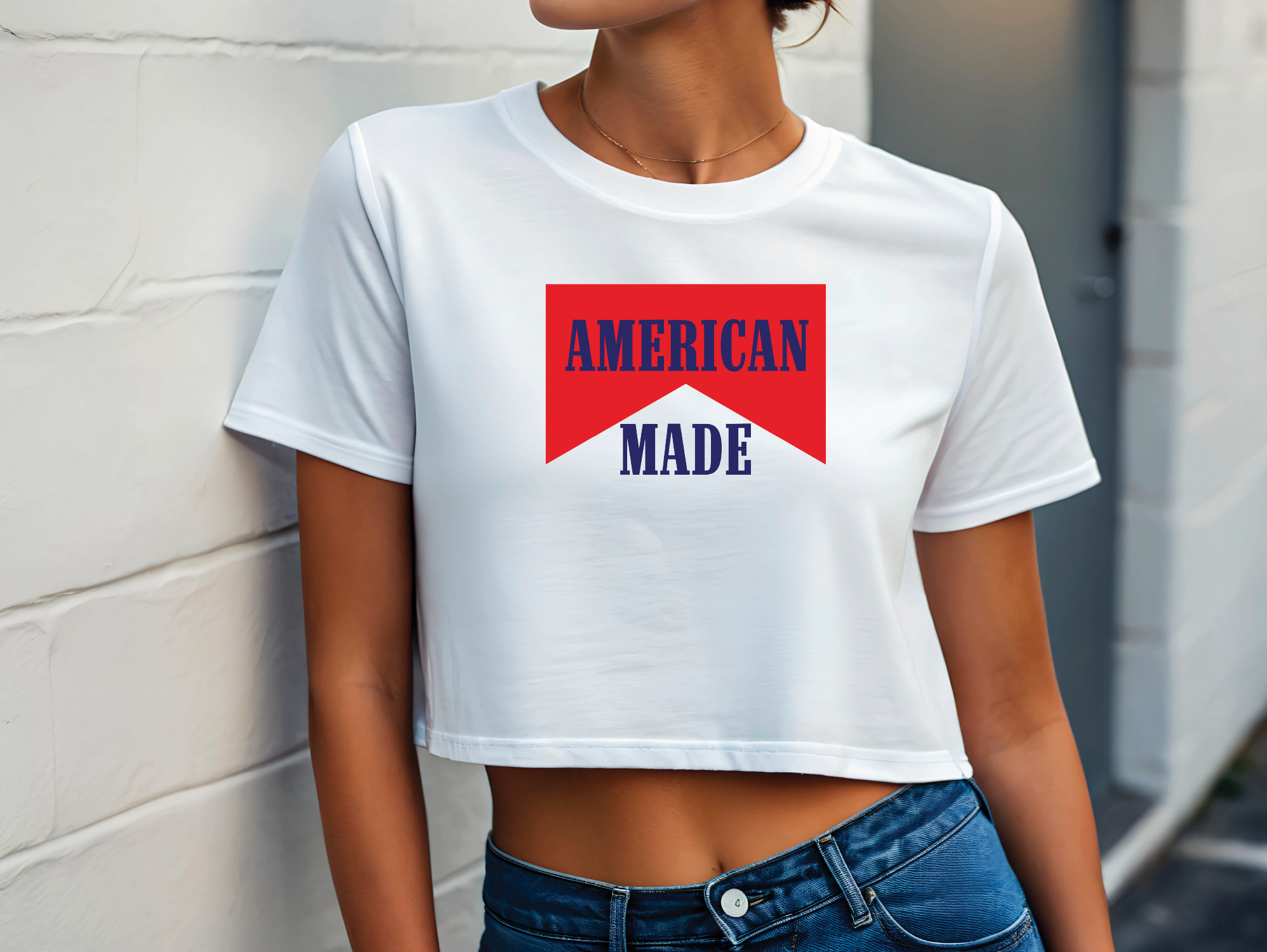 "American Made Crop Tee," Independence Day, Patriotic Fashion for Fourth of July, Marlboro Logo "American Made Crop Tee," Independence Day, Patriotic Fashion for Fourth of July, Marlboro Logo