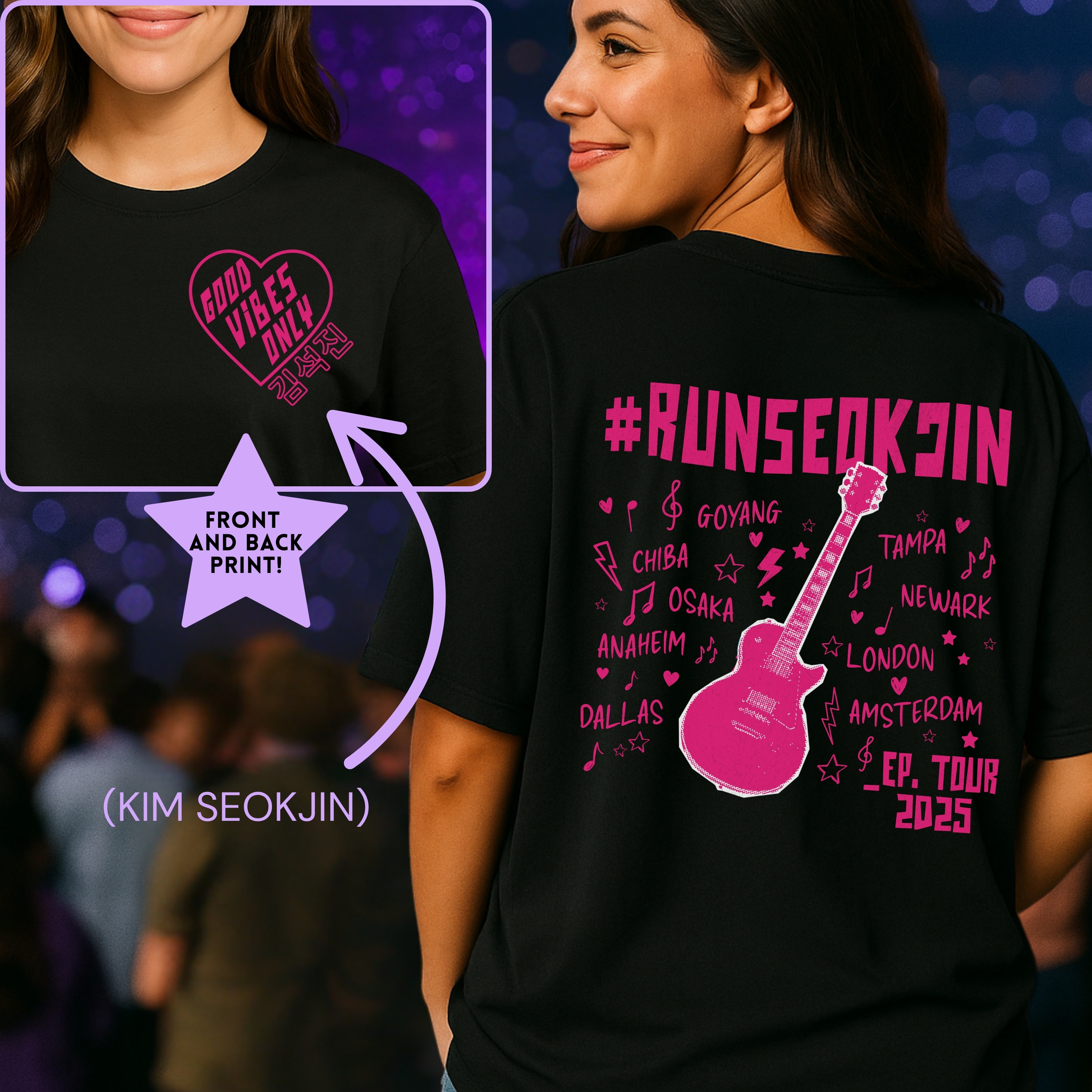 Jin Solo Tour Unisex Tee, Printed on Front and Back, Designed for Army, by Army product thumbnail image Jin Solo Tour Unisex Tee, Printed on Front and Back, Designed for Army, by Army product thumbnail image