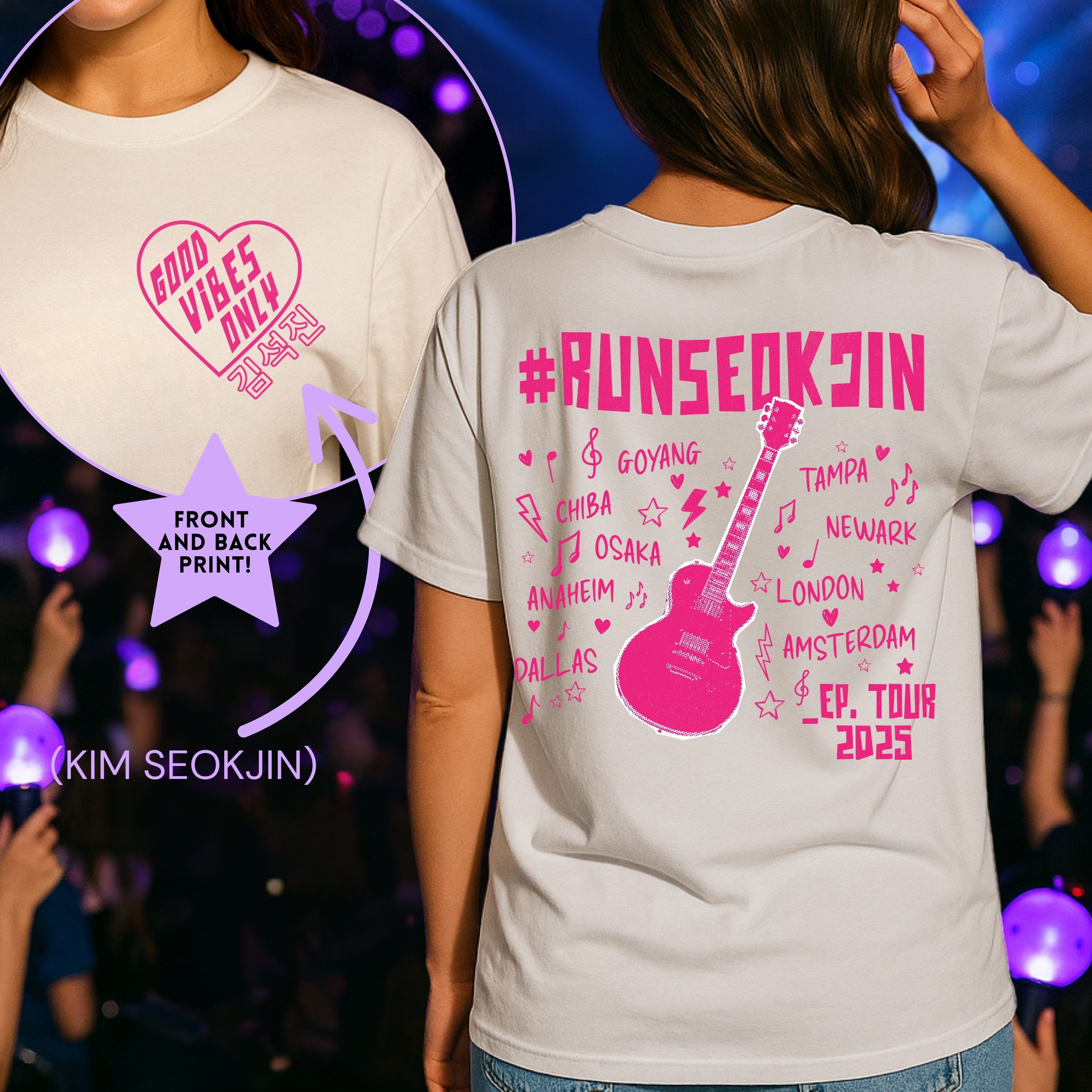 Jin Solo Tour Unisex Tee, Printed on Front and Back, Designed for Army, by Army Jin Solo Tour Unisex Tee, Printed on Front and Back, Designed for Army, by Army