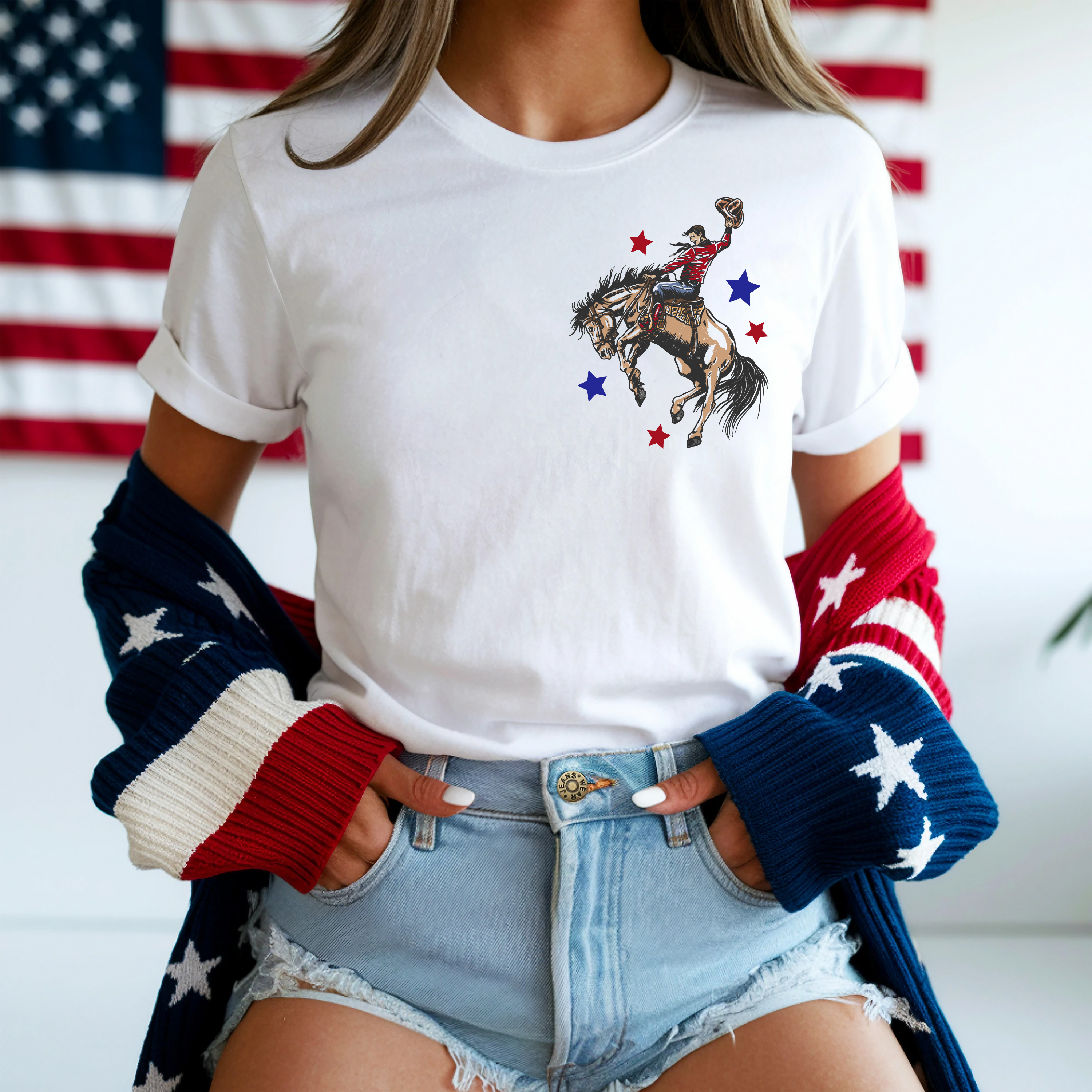 "Make America Cowboy Again," Unisex Softstyle Tee, Fourth of July, Patriotic, Cowboy, Independence Day Apparel product thumbnail image "Make America Cowboy Again," Unisex Softstyle Tee, Fourth of July, Patriotic, Cowboy, Independence Day Apparel product thumbnail image